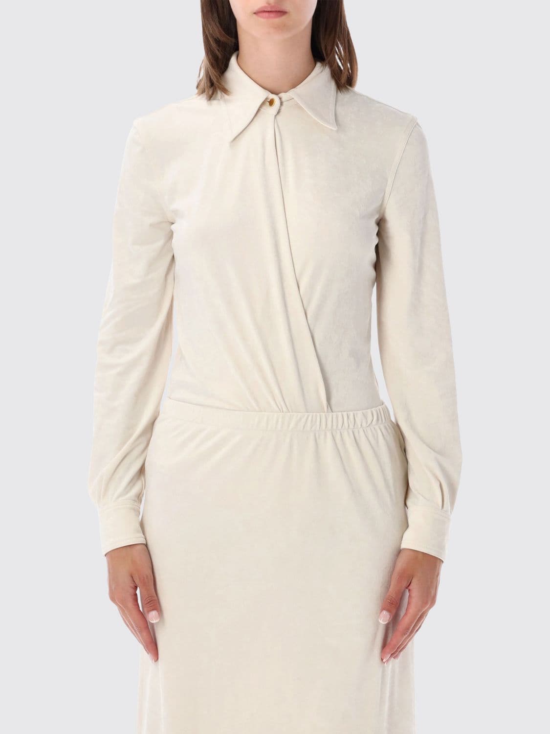 Alberta Ferretti Slim Fit Shirt-Style Top with Classic Collar and Long Sleeves