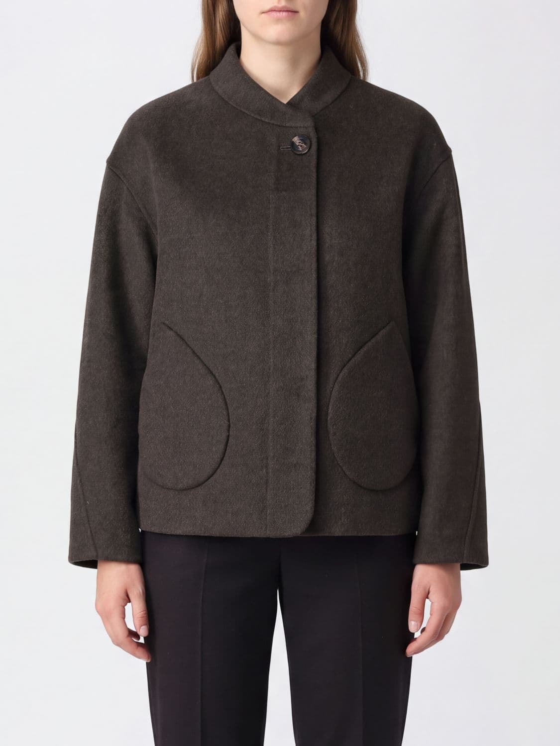 Soeur Single-Breasted Short Wool-Blend Coat with Dropped Shoulders
