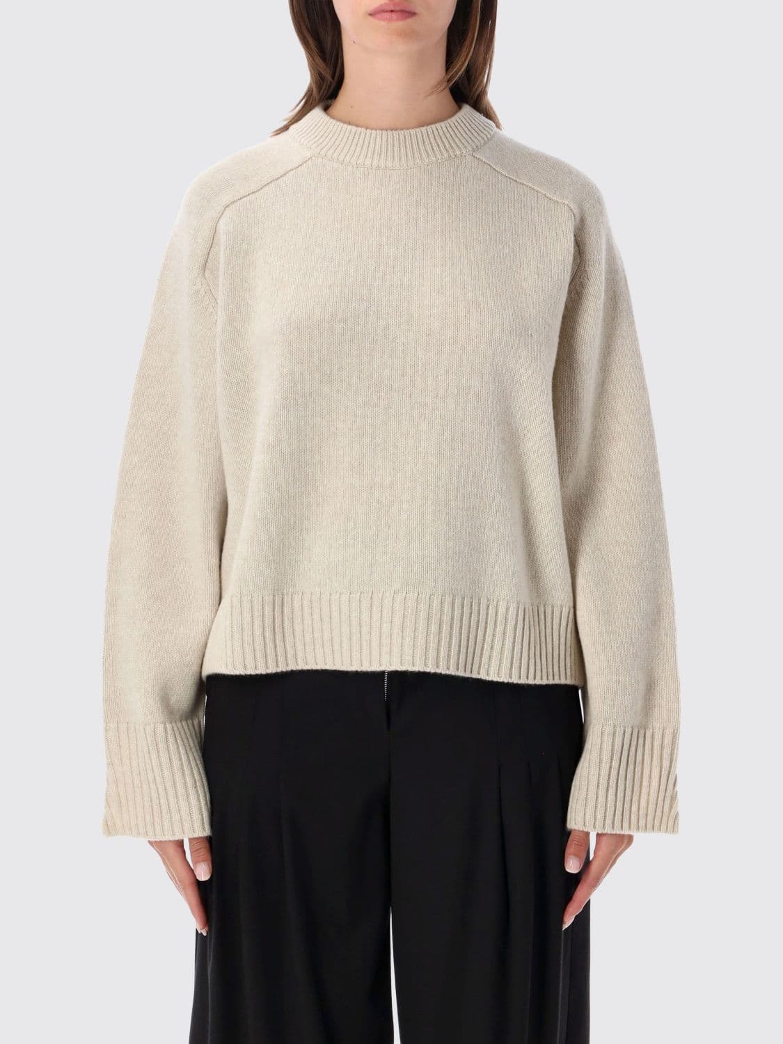 Soeur Crewneck Merino Wool Jumper with Dropped Shoulders and Long Sleeves