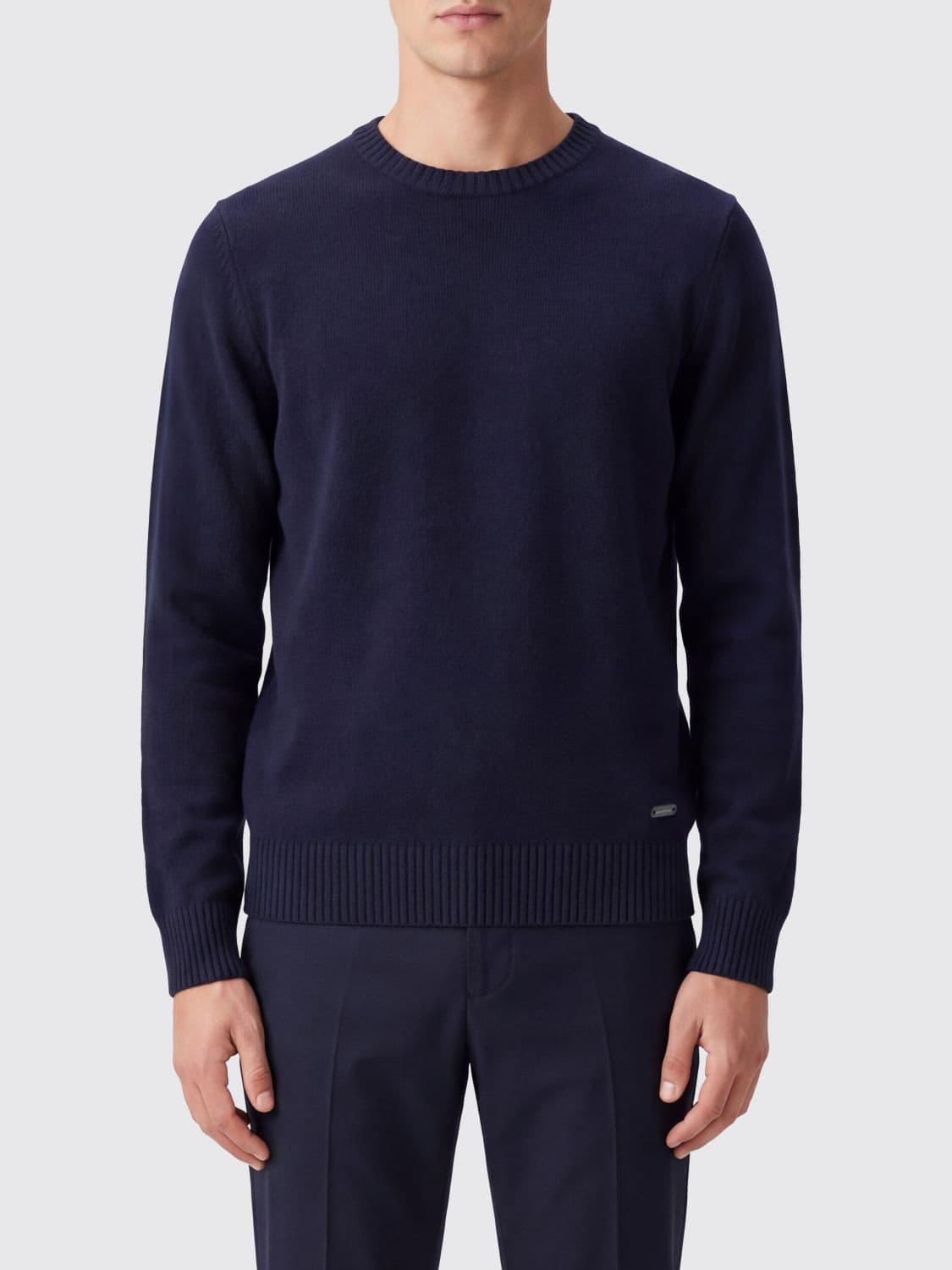 Brooksfield Men's Pure Wool Crew-Neck Jumper with Ribbed Trims