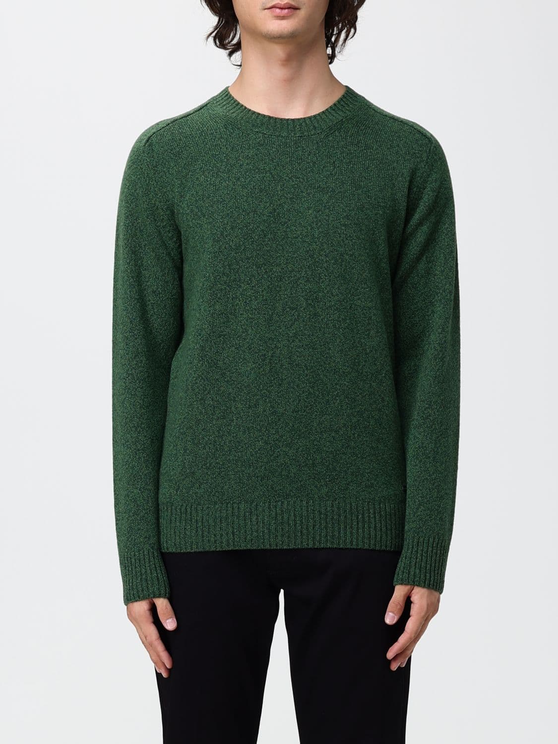 Brooksfield Men's Pure Wool Crew-Neck Jumper with Ribbed Trims