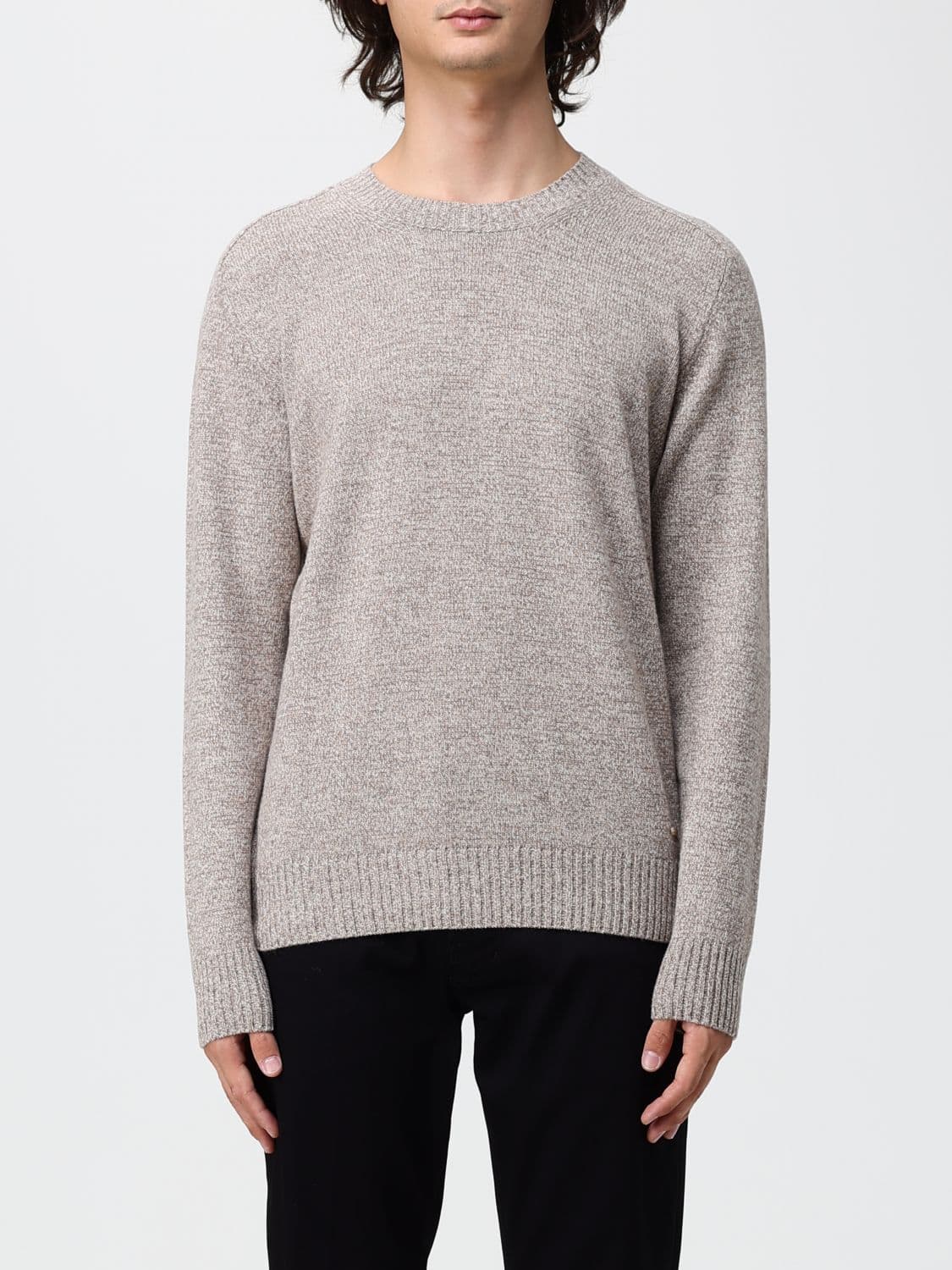 Brooksfield Men's Pure Wool Crew-Neck Jumper with Ribbed Trims