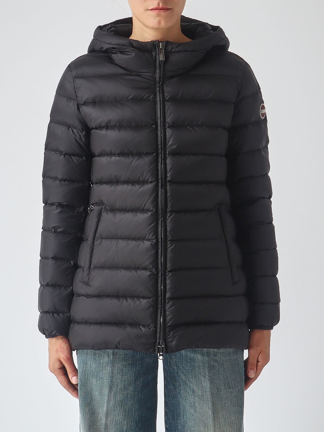 Colmar Quilted Nylon Long Puffer Jacket with Hood and Down Filling