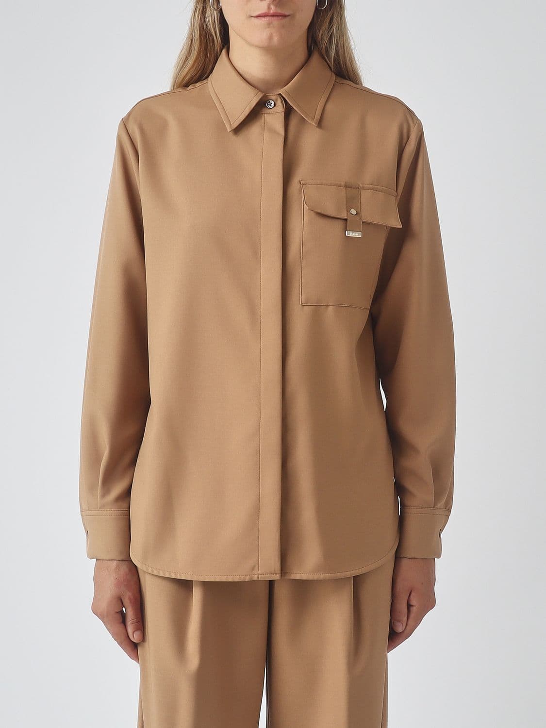 Herno Slim Fit Crêpe Shirt with Flap Pockets and Concealed Placket