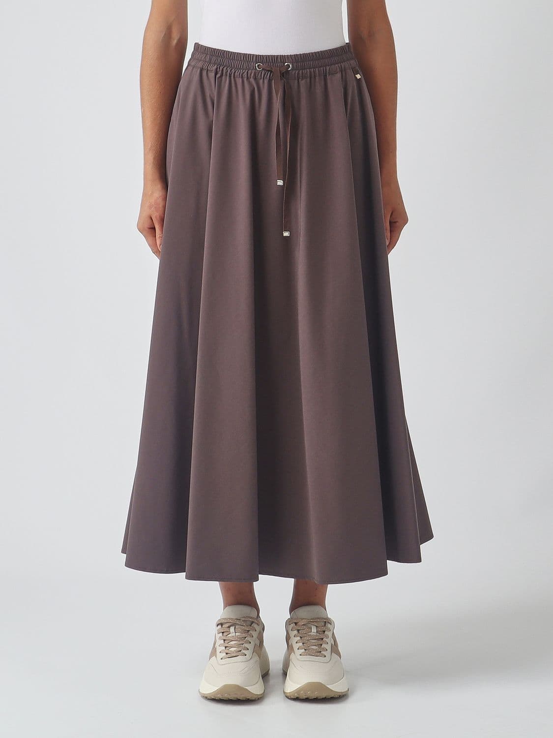 Herno High-Waisted A-Line Jersey Midi Skirt with Drawstring