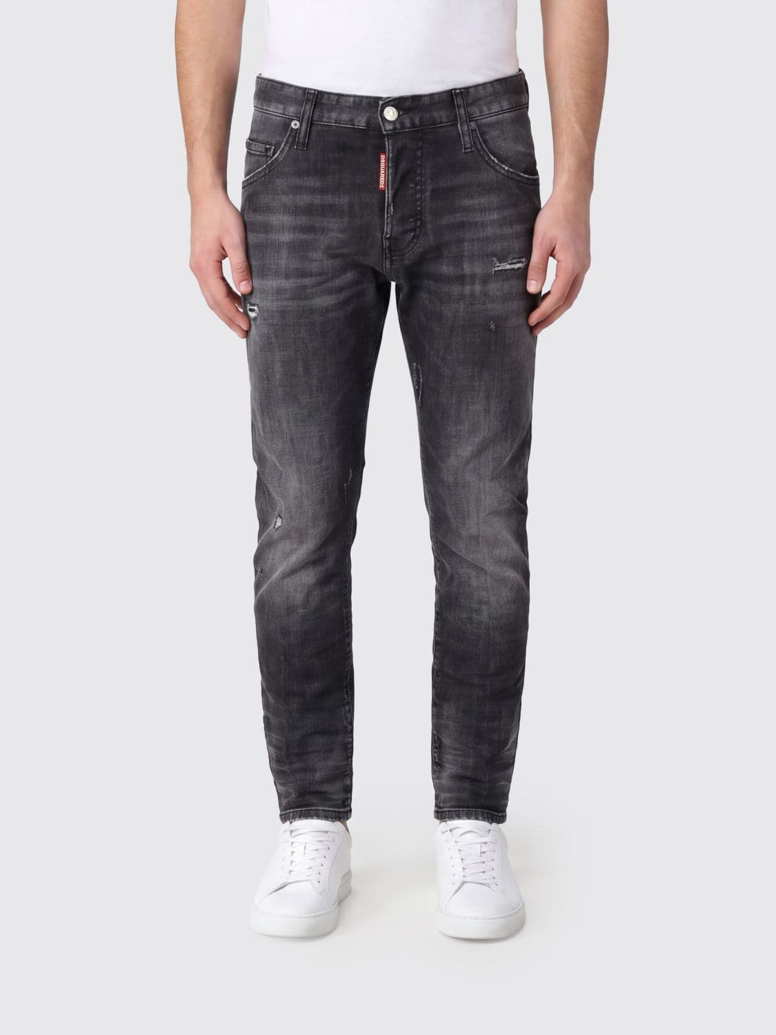 Dsquared2 Skinny Fit Black Stretch Denim Jeans with Distressed Effect