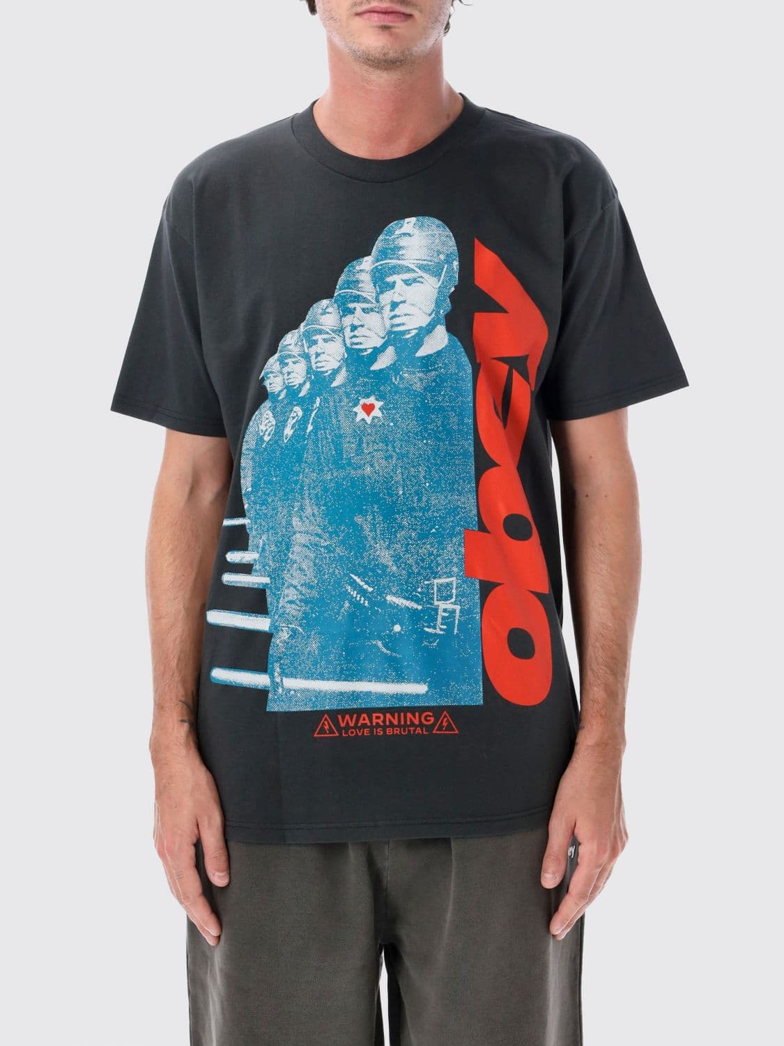 Obey Crewneck T-shirt in Pure Cotton with Graphic Print and Contrasting Logo