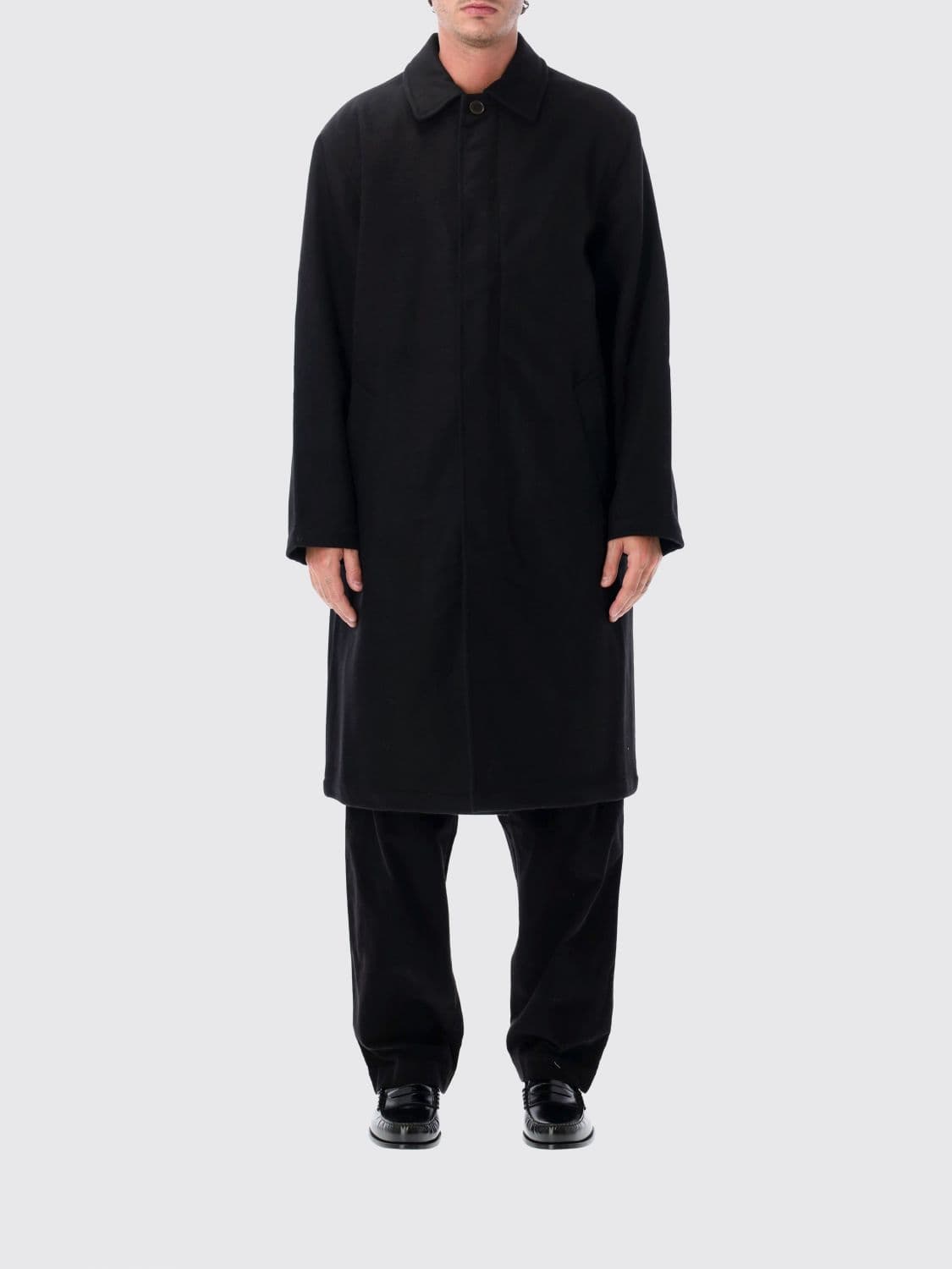 Universal Works Knee-Length Single-Breasted Wool-Blend Coat with Concealed Closure