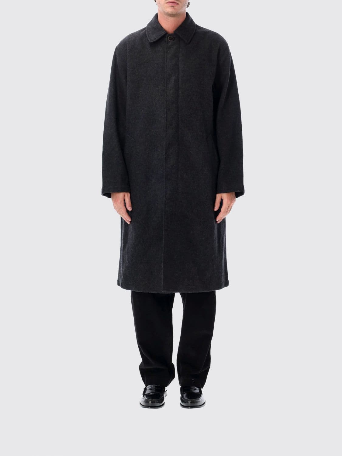Universal Works Knee-Length Single-Breasted Wool-Blend Coat with Concealed Closure