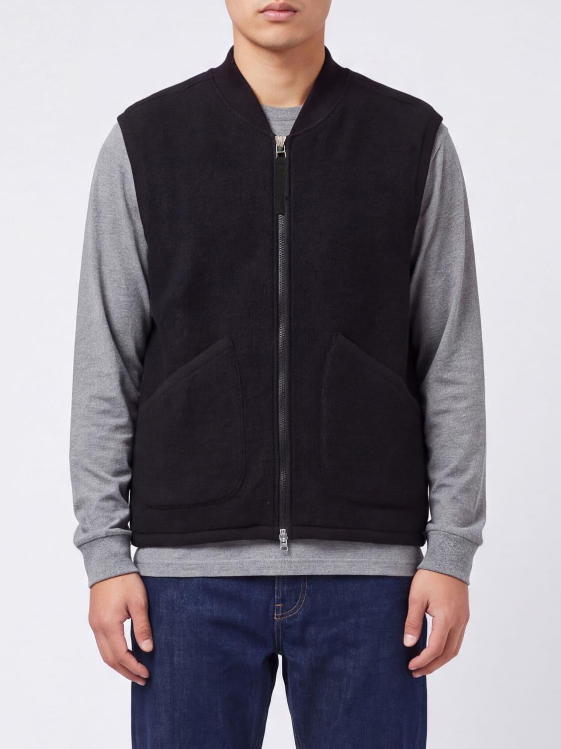 Universal Works Wool Waistcoat with Bomber Collar and Patch Pockets