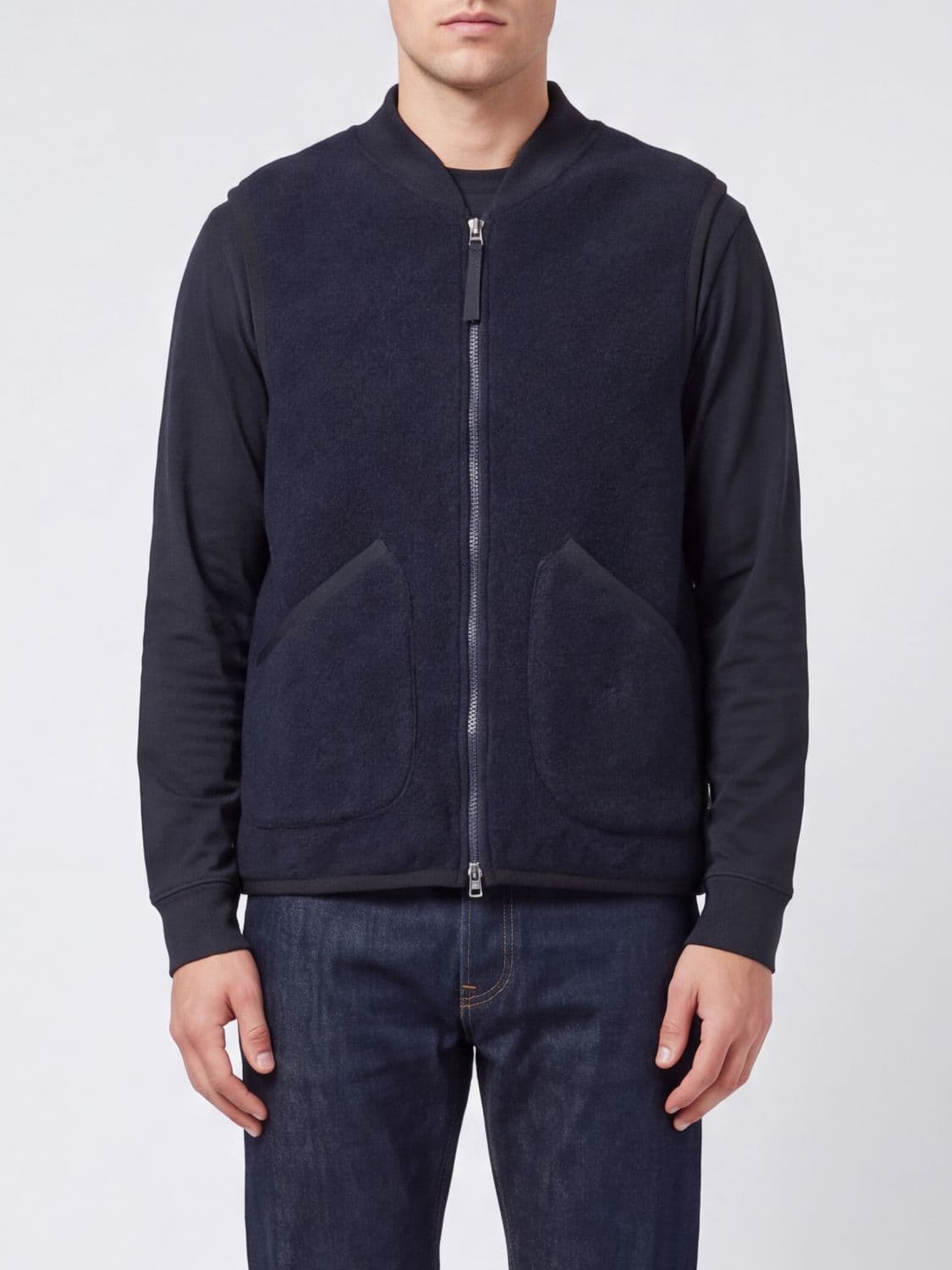 Universal Works Wool Waistcoat with Bomber Collar and Patch Pockets