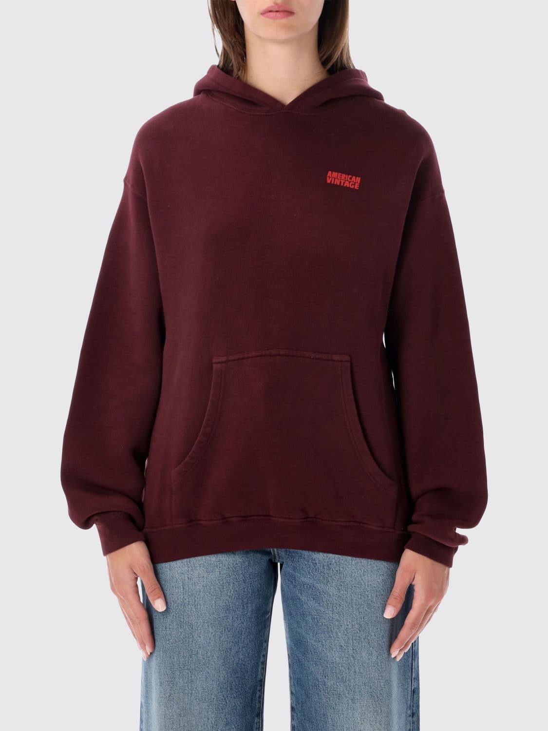 American Vintage Oversized Hooded Sweatshirt with Kangaroo Pocket in Stretch Cotton · M