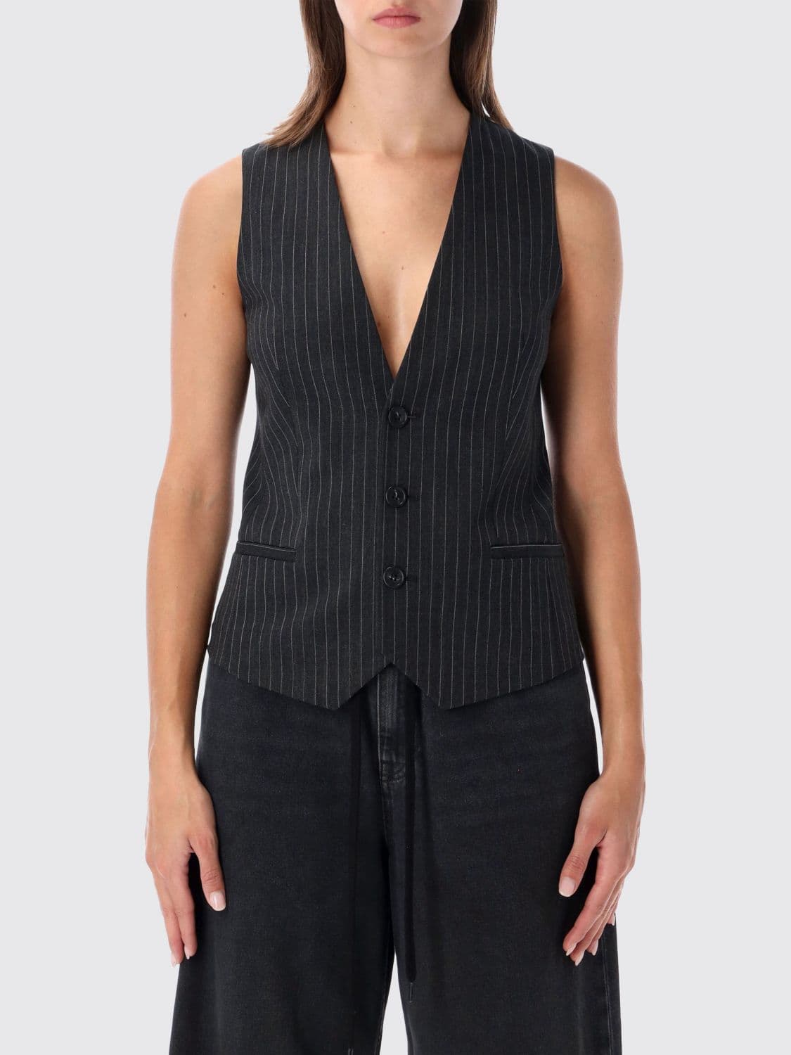Mm6 Maison Margiela Pinstriped Tailored Waistcoat in a Slim Fit Wool Blend
