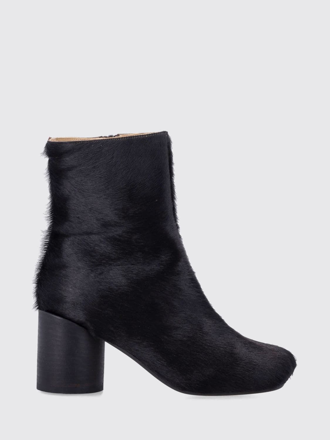 Mm6 Maison Margiela Anatomic Pony Hair Ankle Boots with Asymmetric Toe and Cylindrical Heel