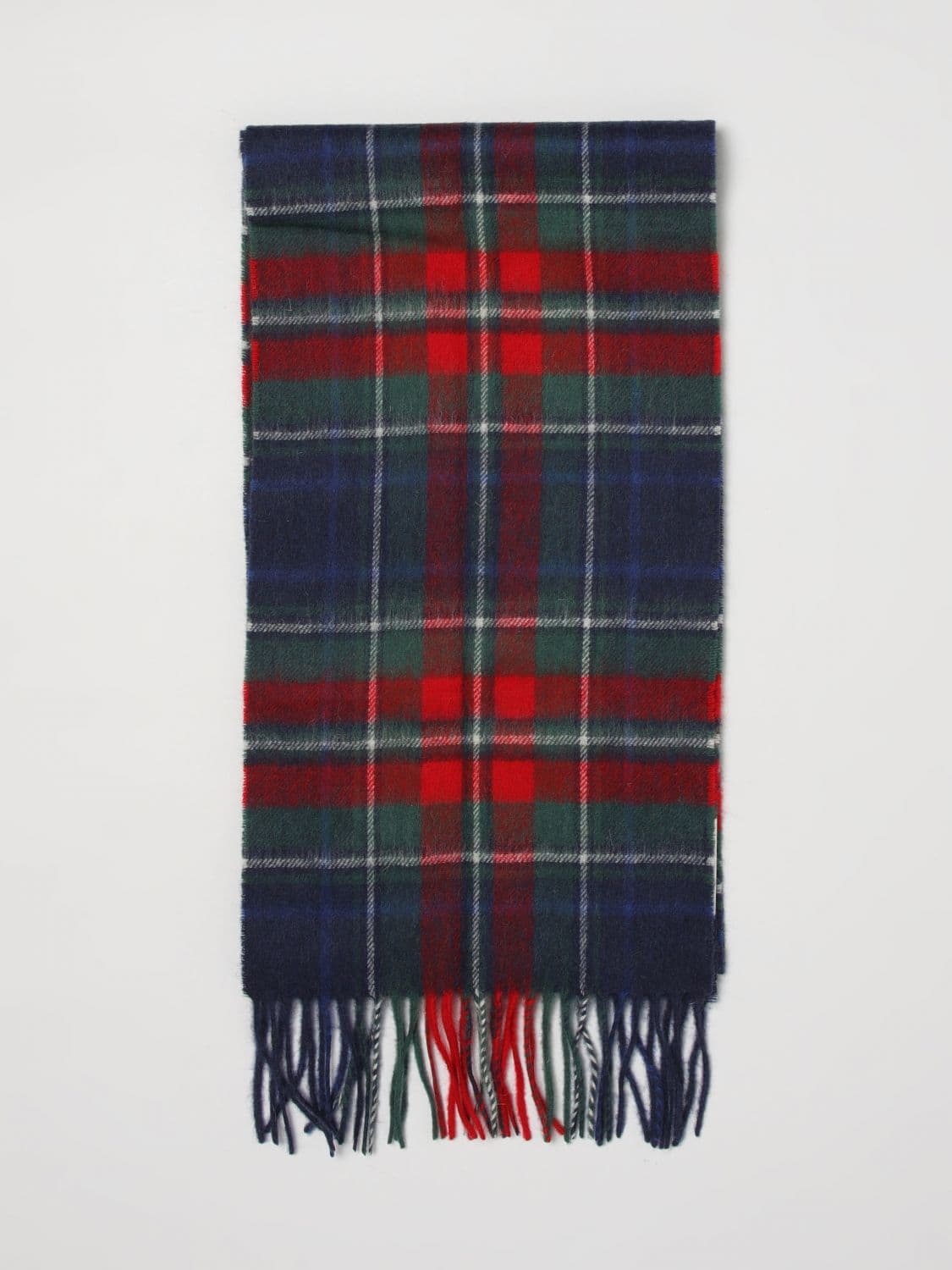 Barbour Tartan Pattern Scarf in Wool and Cashmere Blend with Fringed Edges