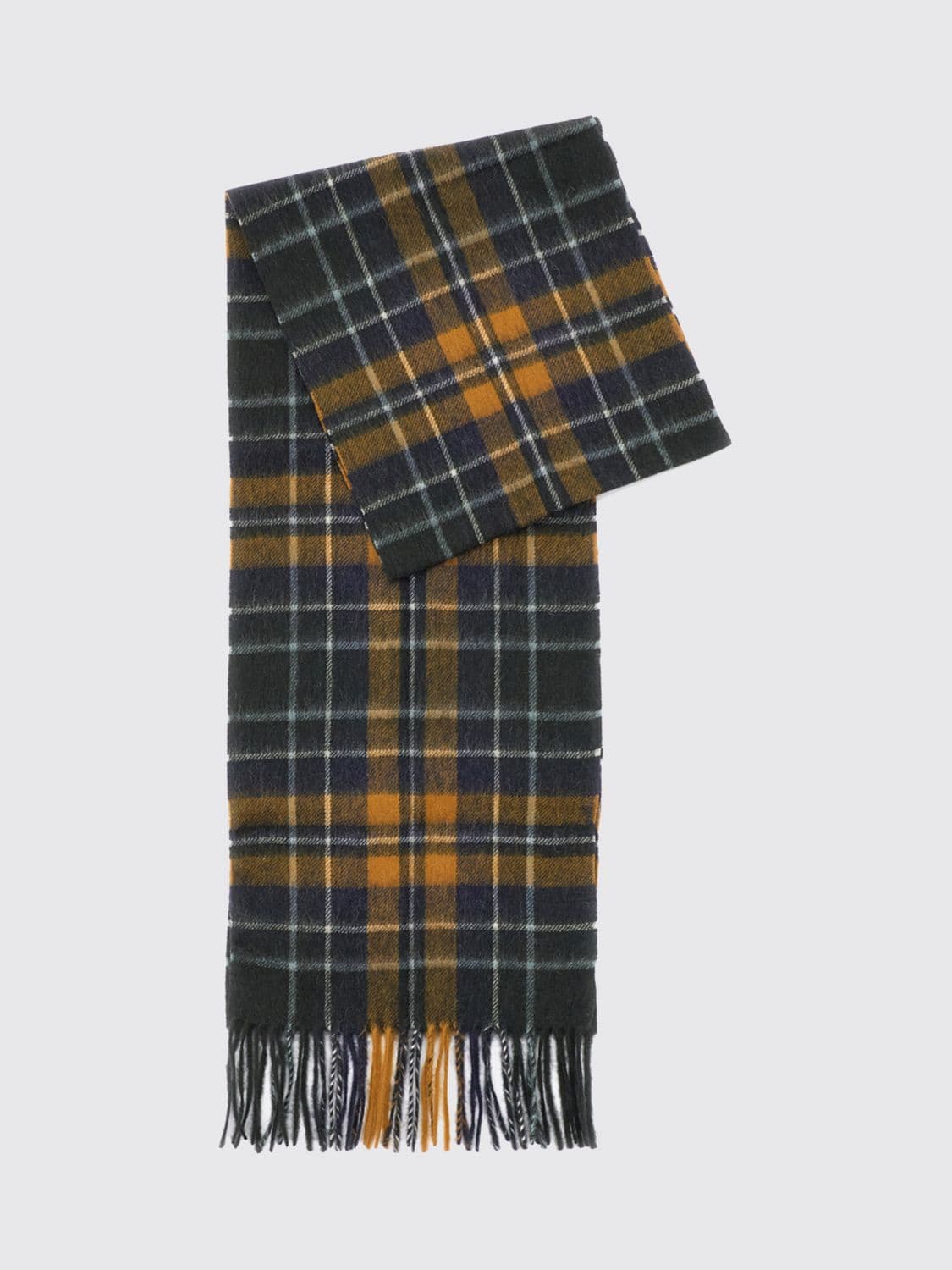 Barbour Tartan Pattern Scarf in Wool and Cashmere Blend with Fringed Edges