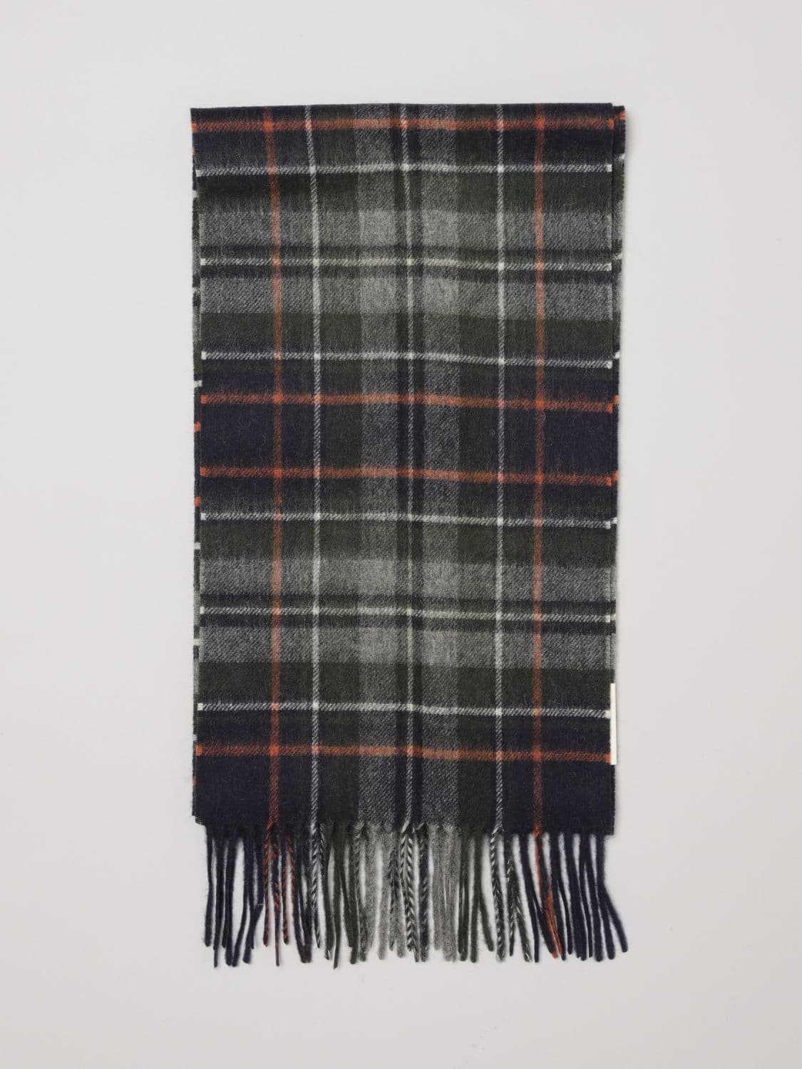 Barbour Tartan Pattern Scarf in Wool and Cashmere Blend with Fringed Edges