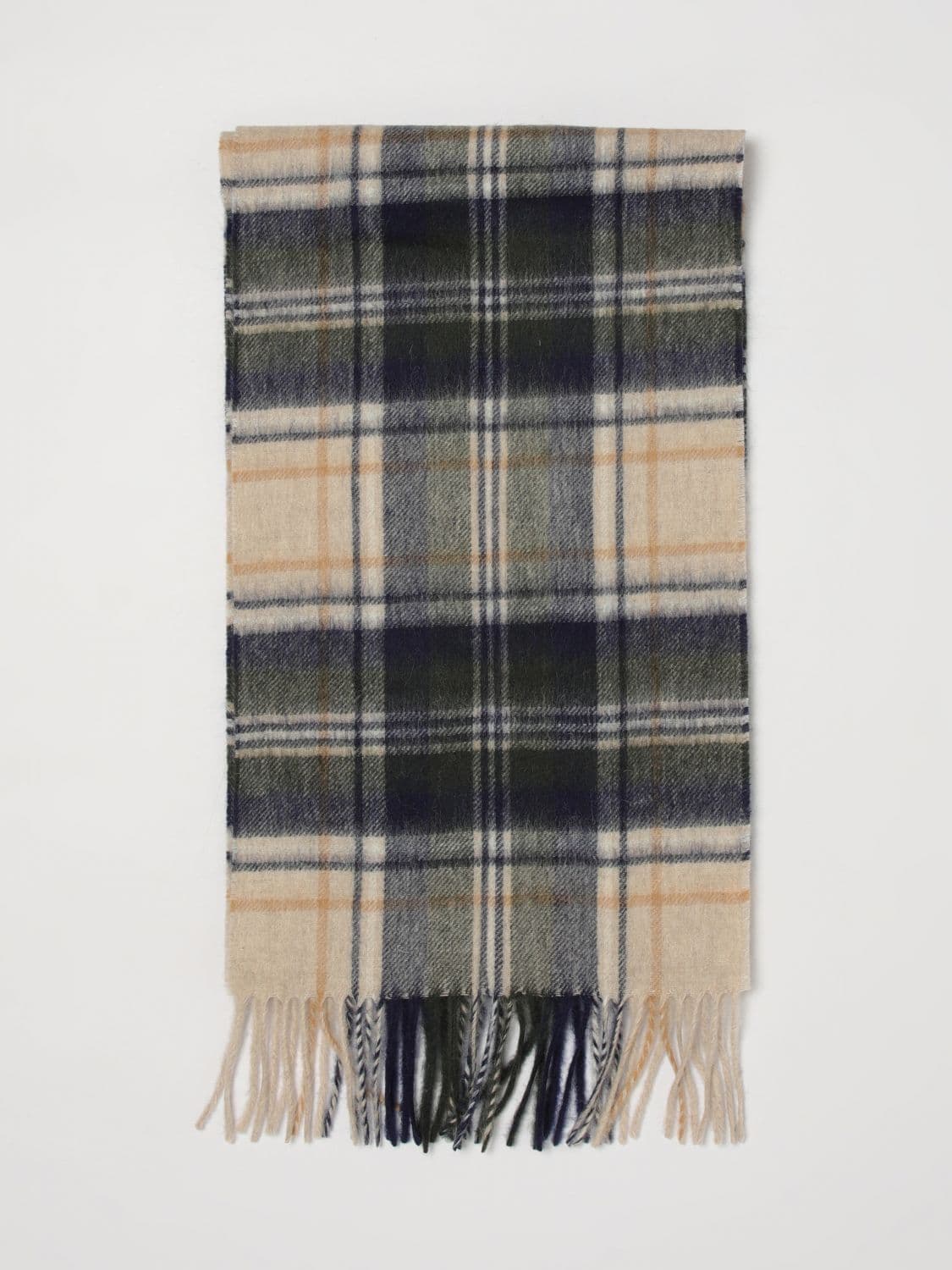 Barbour Tartan Pattern Scarf in Wool and Cashmere Blend with Fringed Edges