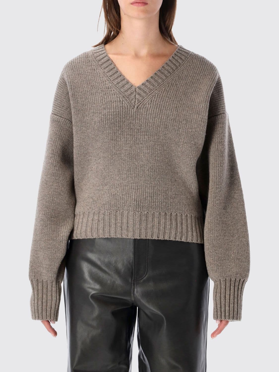 Rohe V-Neck Wool Jumper with Dropped Shoulders and Long Sleeves