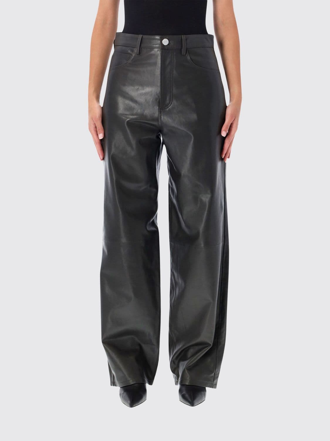 Rohe High-Waisted Wide-Leg Leather Trousers in a 5-Pocket Style