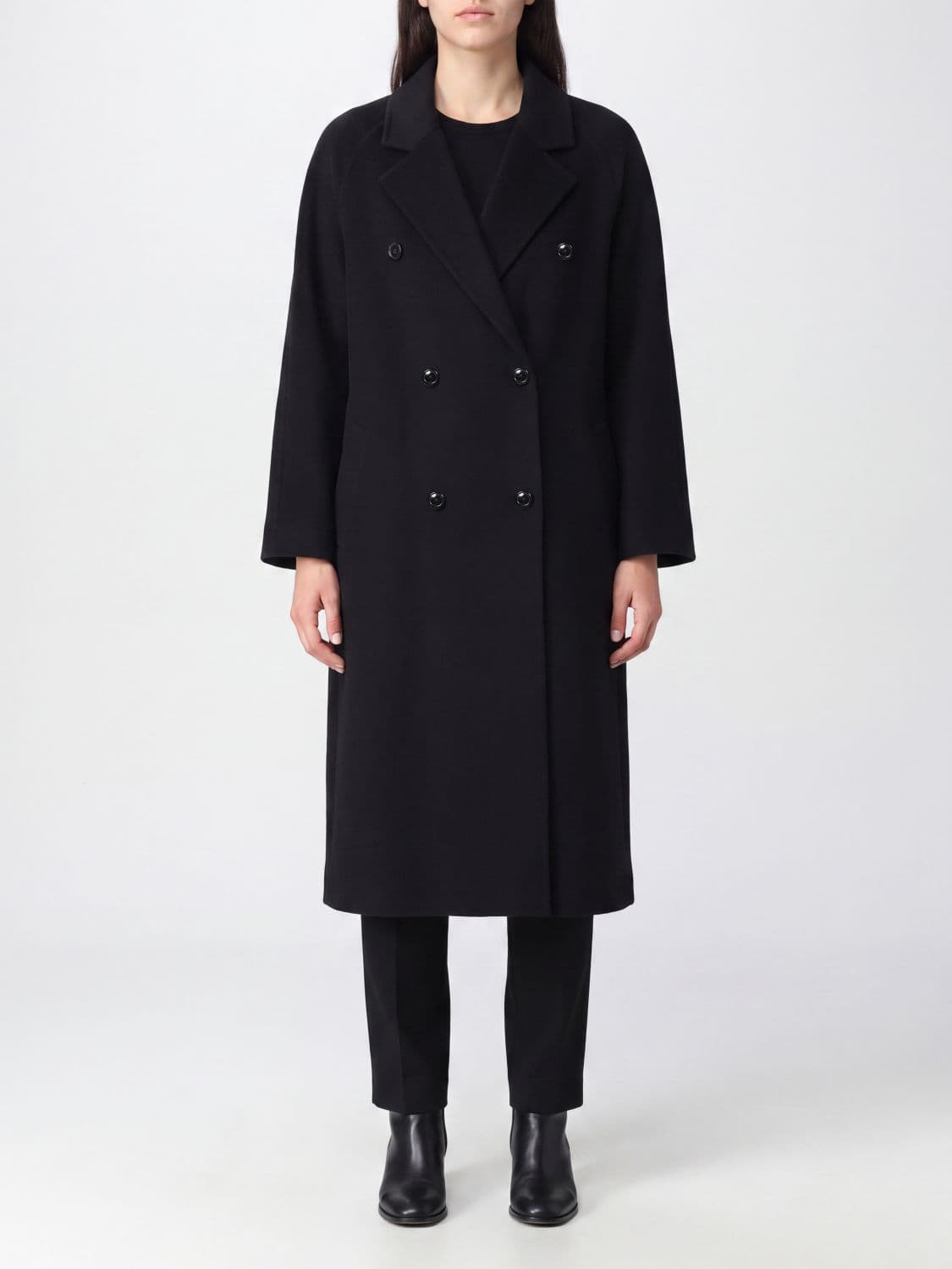 Loulou De Saison Double-Breasted Long Coat in Wool and Cashmere Blend