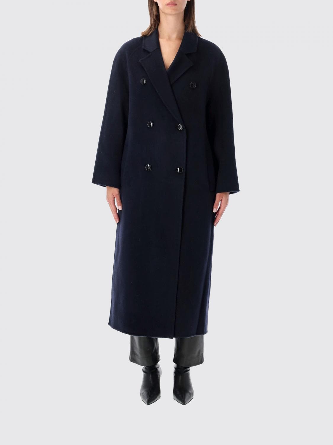 Loulou De Saison Double-Breasted Long Coat in Wool and Cashmere Blend