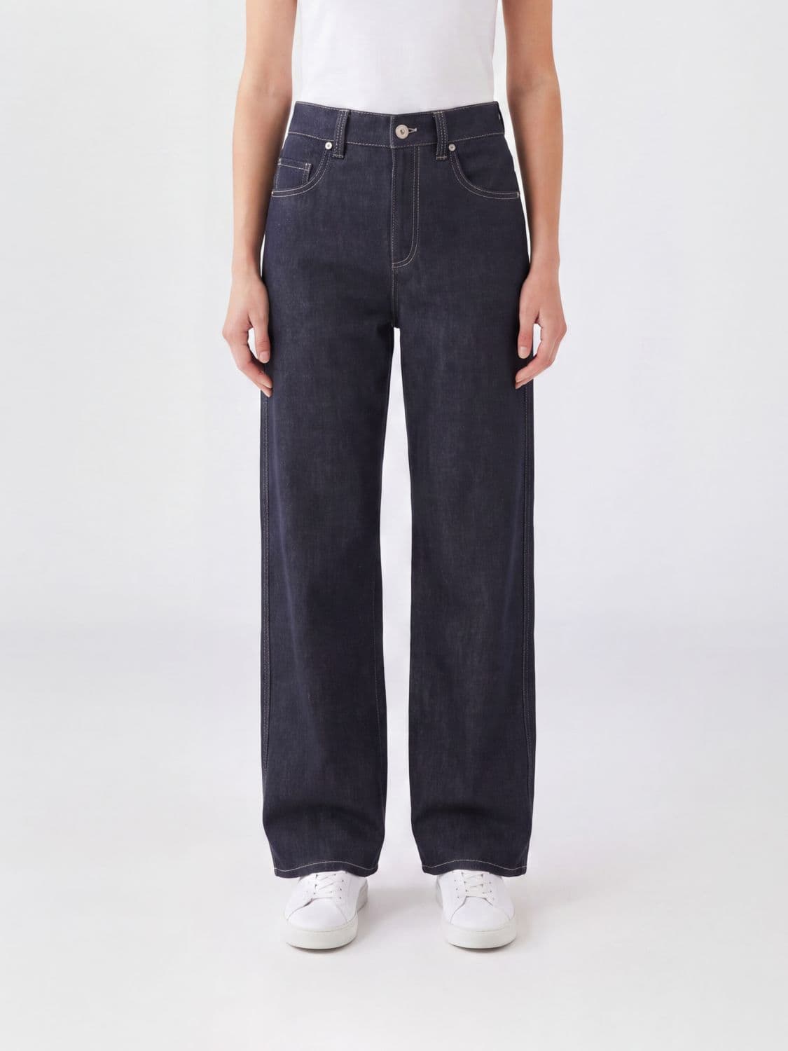 Brunello Cucinelli High-Waisted Straight Jeans in Cotton Denim