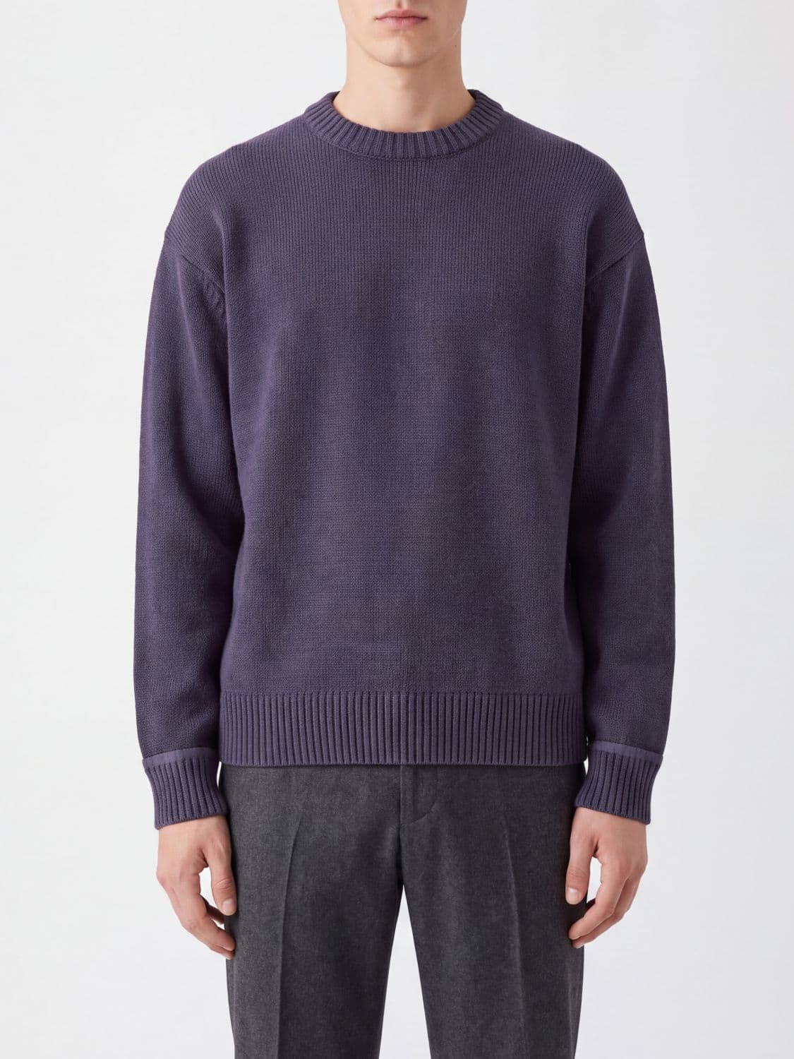 Rains Crewneck Jumper in Polyester Blend with Dropped Shoulders and Ribbed Trims