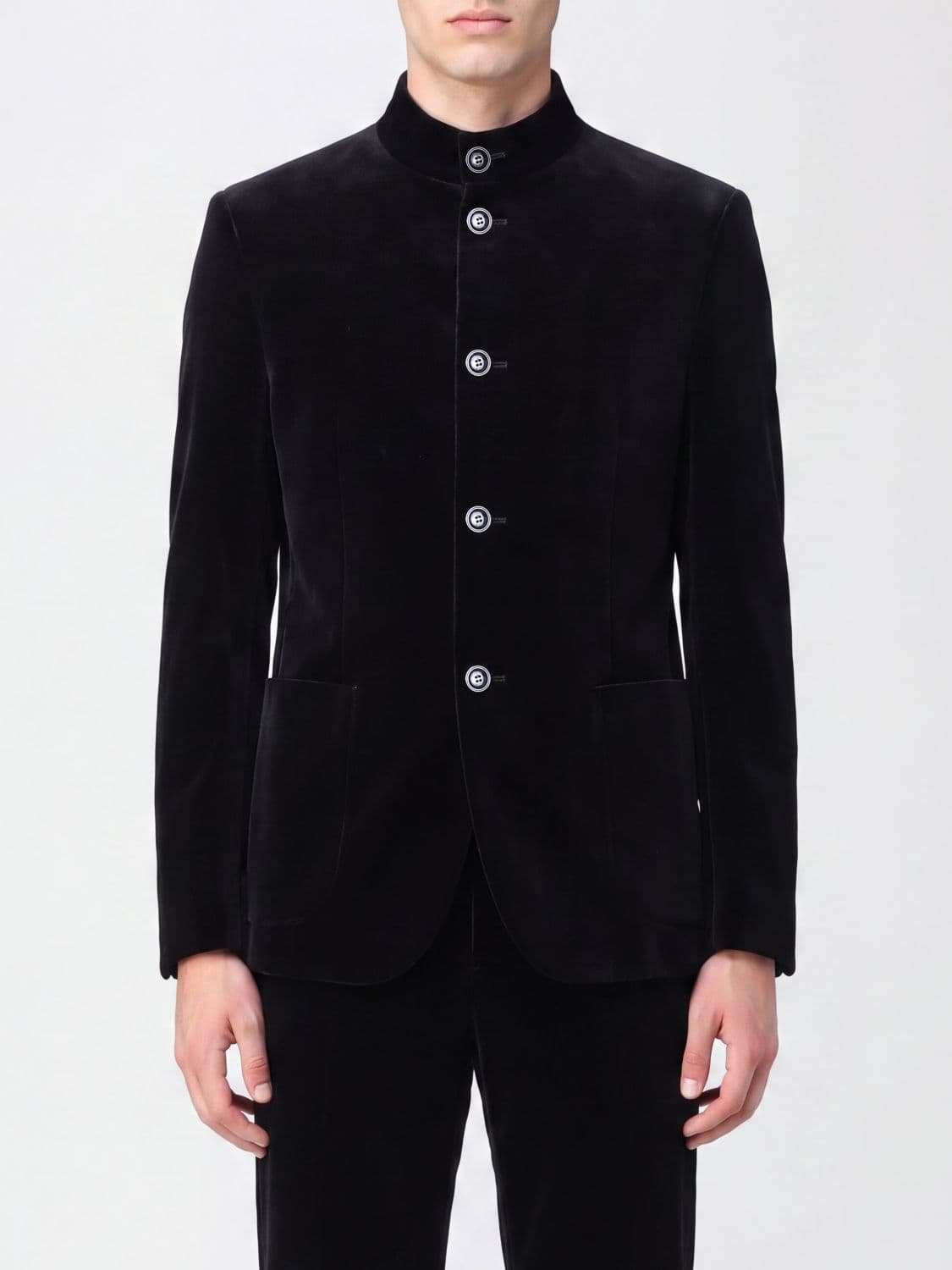 Giorgio Armani Slim Fit Single-Breasted Velvet Blazer with Mandarin Collar