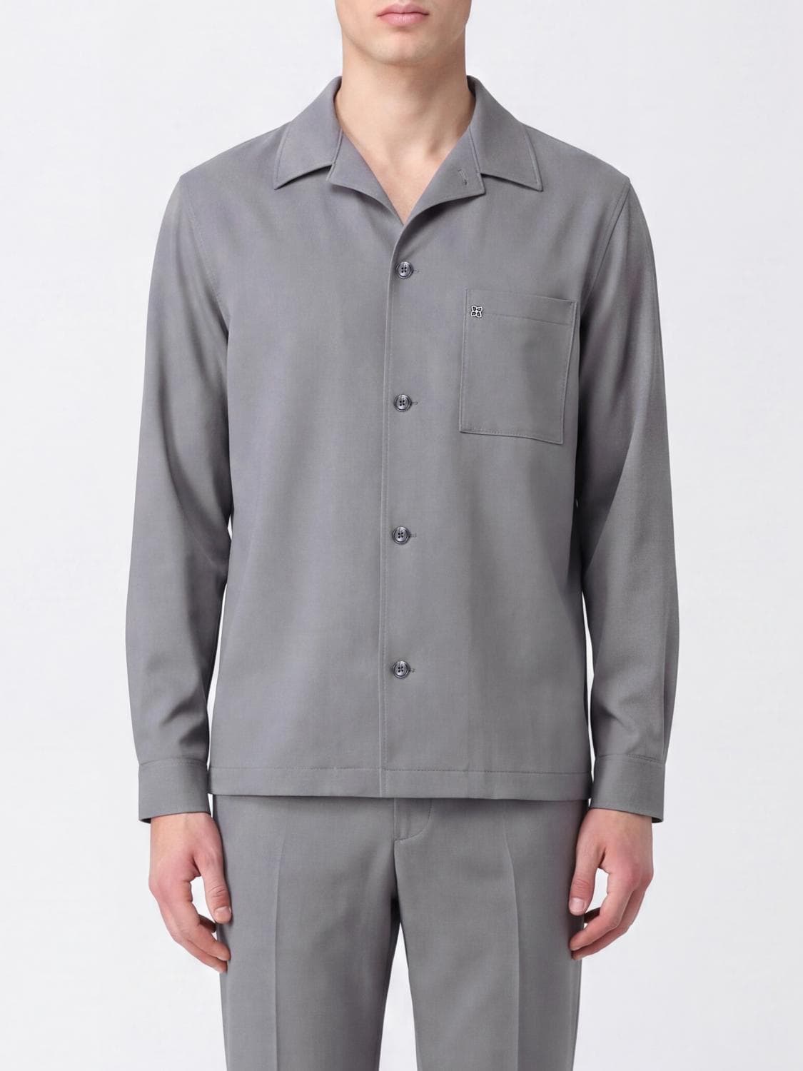 Tagliatore Casual Cuban Collar Shirt in Stretch Virgin Wool with Patch Pockets