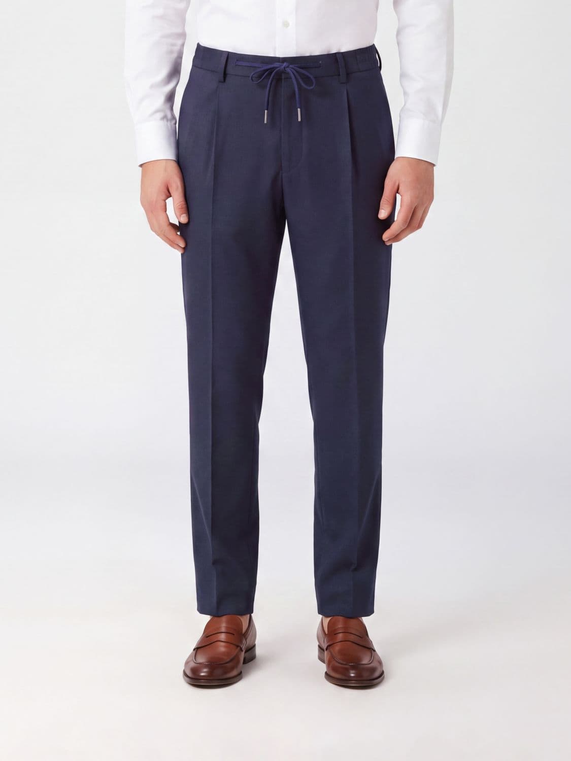 Tagliatore Slim Fit Pleated Trousers in Virgin Wool with Drawstring Waist