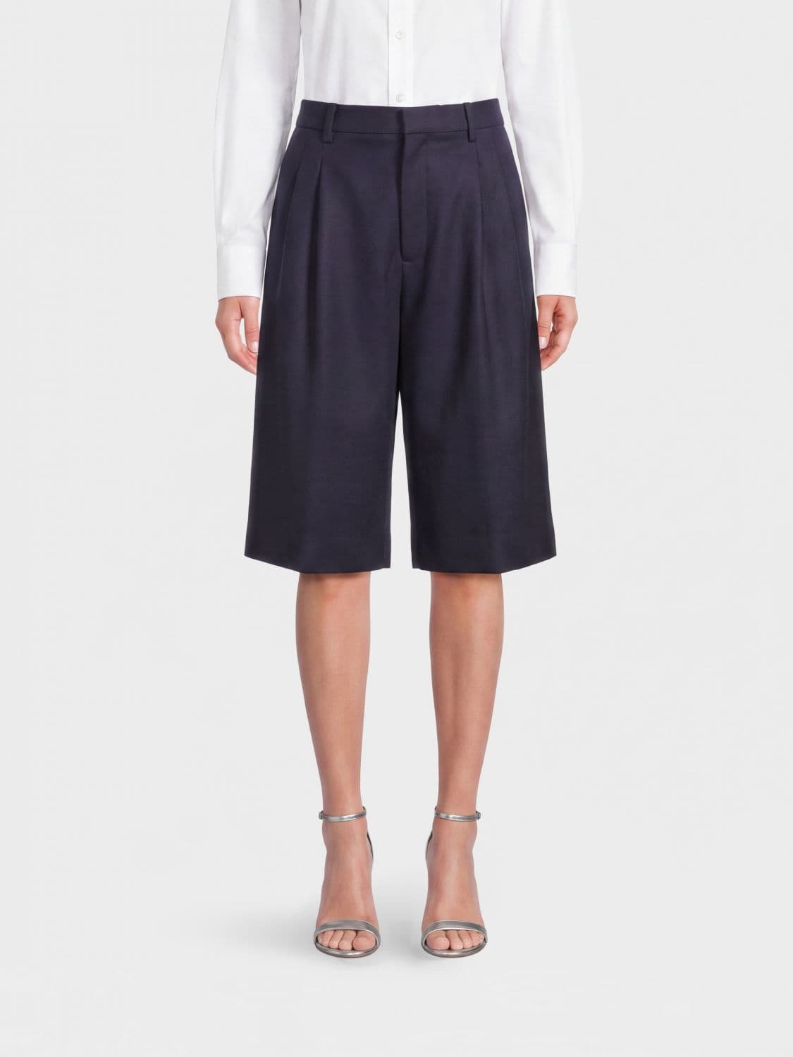Tagliatore High-Waisted Virgin Wool Tailored Bermuda Shorts