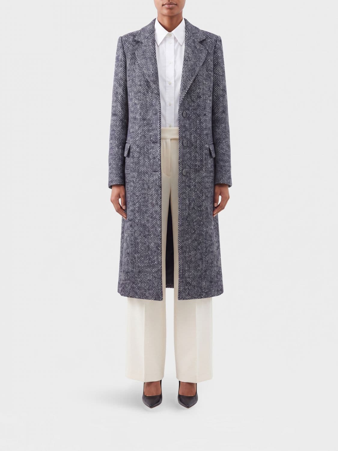 Tagliatore Chevron Pattern Single-Breasted Wool Coat
