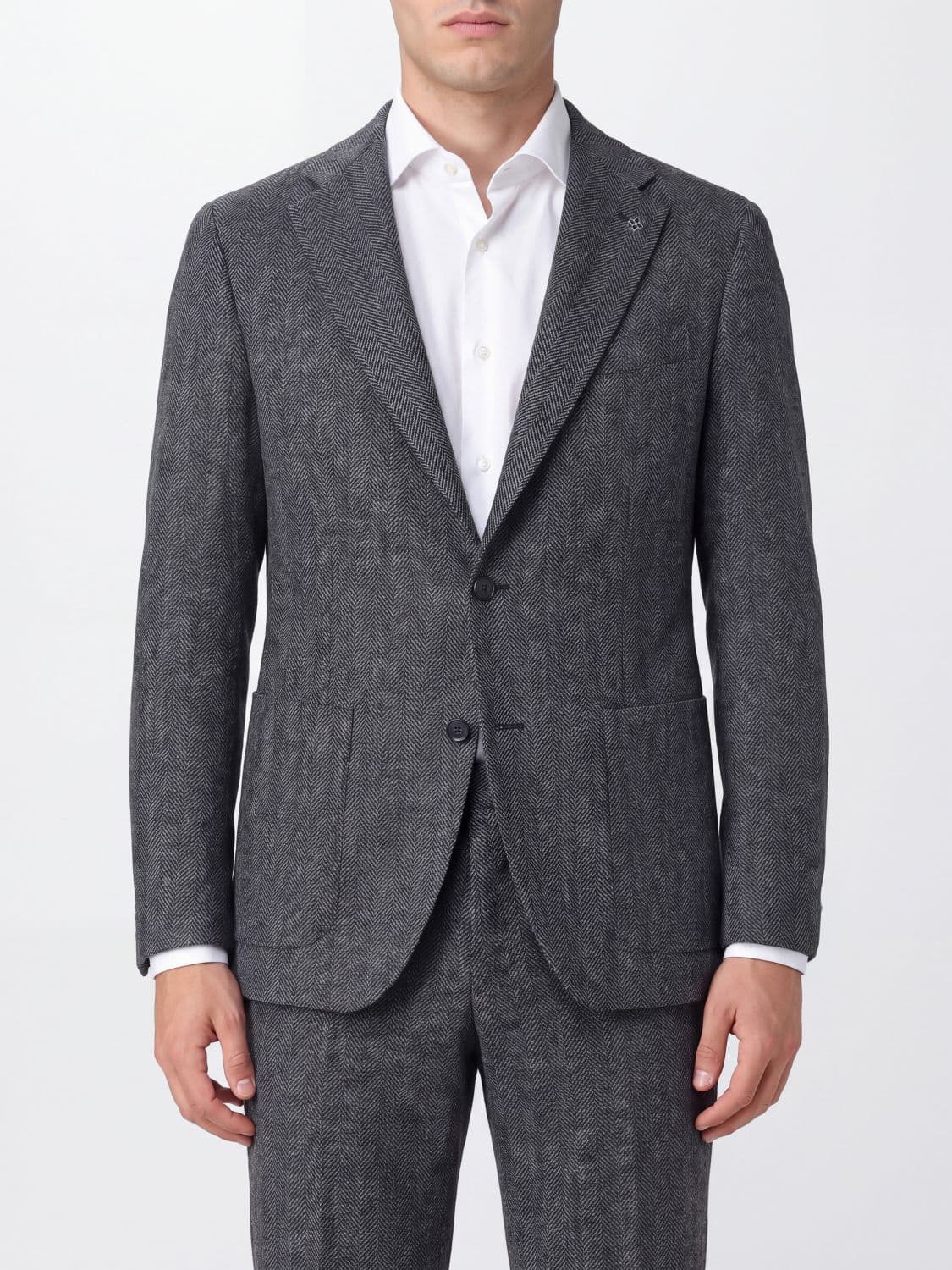 Tagliatore Chevron Pattern Single-Breasted Wool Blazer with Patch Pockets