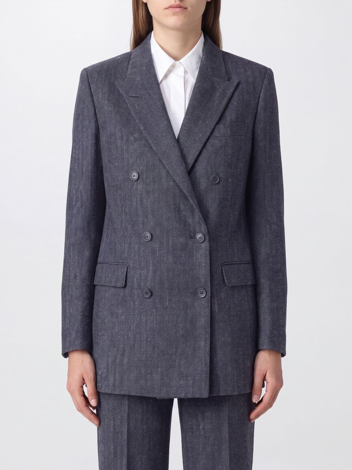 Tagliatore Double-Breasted Wool Blend Blazer with Peak Lapels