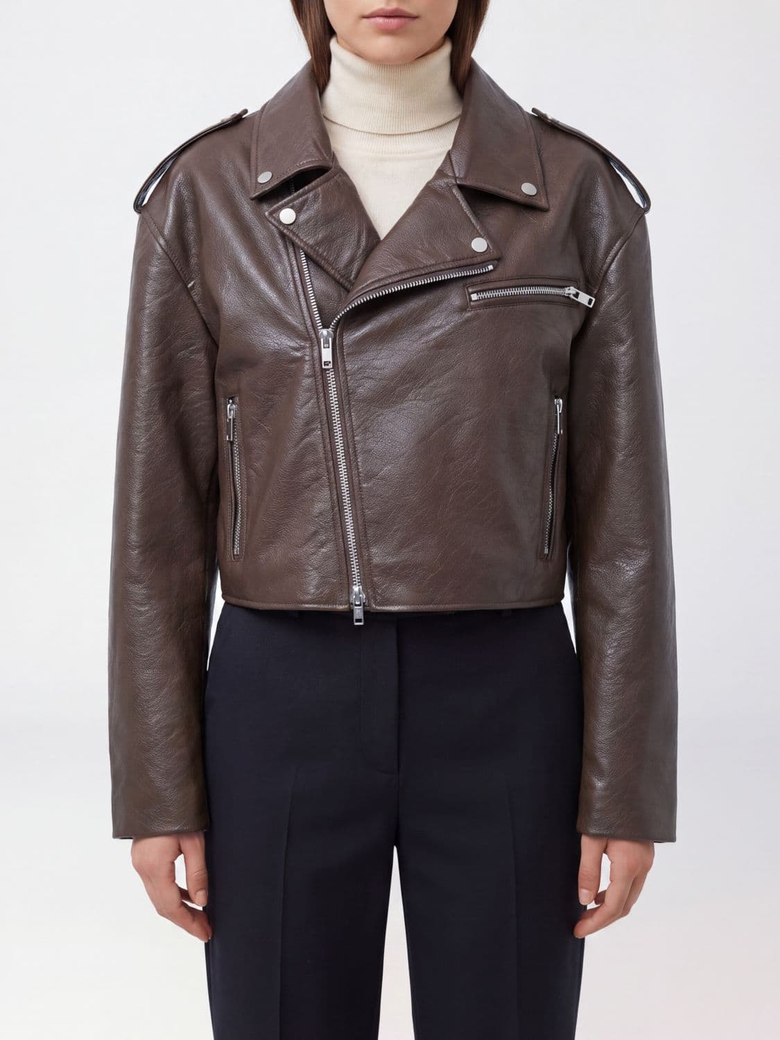 The Frankie Shop Daphne Faux Leather Biker Jacket with Asymmetric Zip