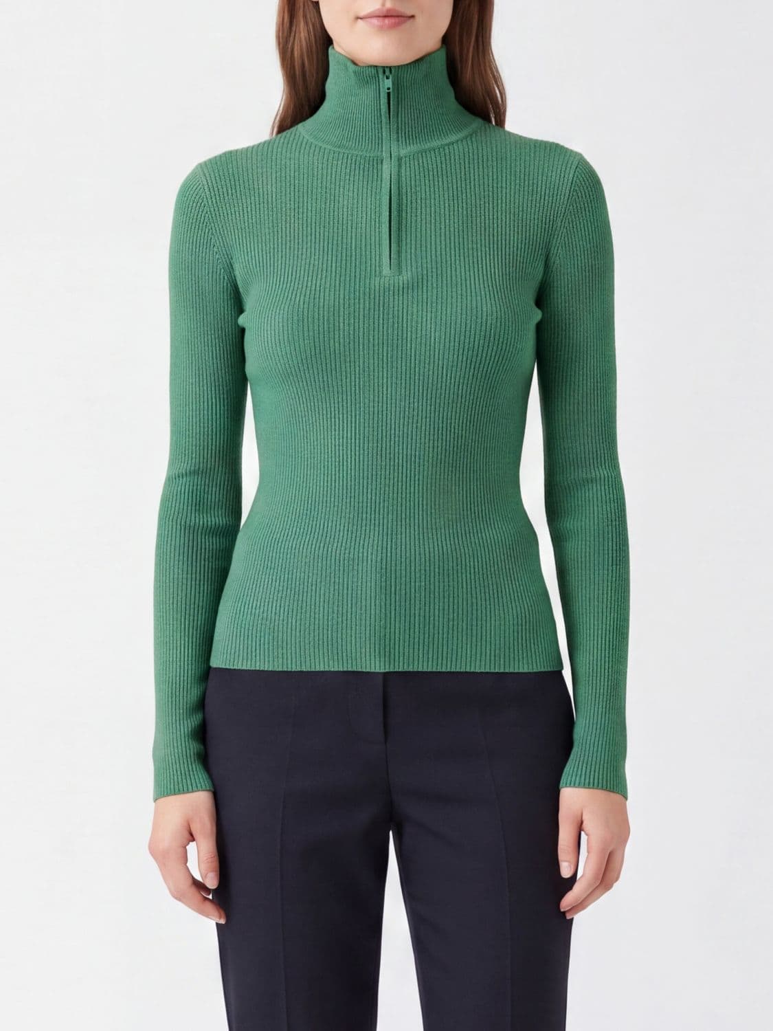 The Frankie Shop Ribbed Slim Fit Jumper in Merino Wool and Silk with Zip