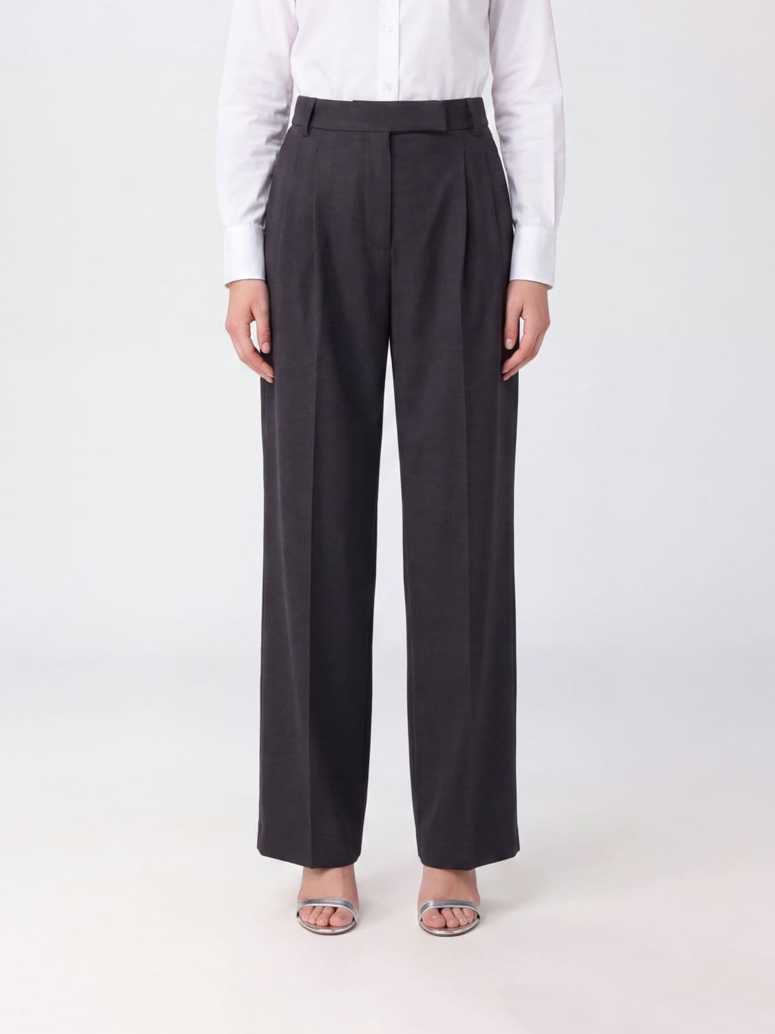 The Frankie Shop High-Waisted Straight Trousers in Crêpe with Darts