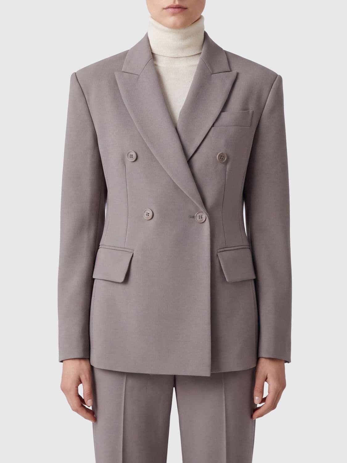The Frankie Shop Cropped Double-Breasted Blazer in Crêpe with Lapels