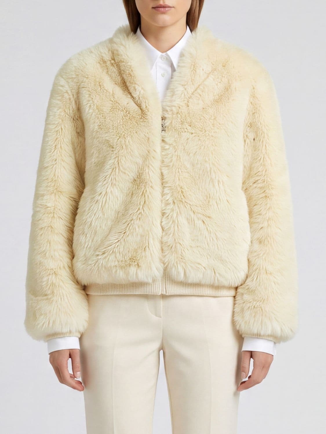 The Frankie Shop Senna Faux Fur Bomber Jacket with Zip Closure