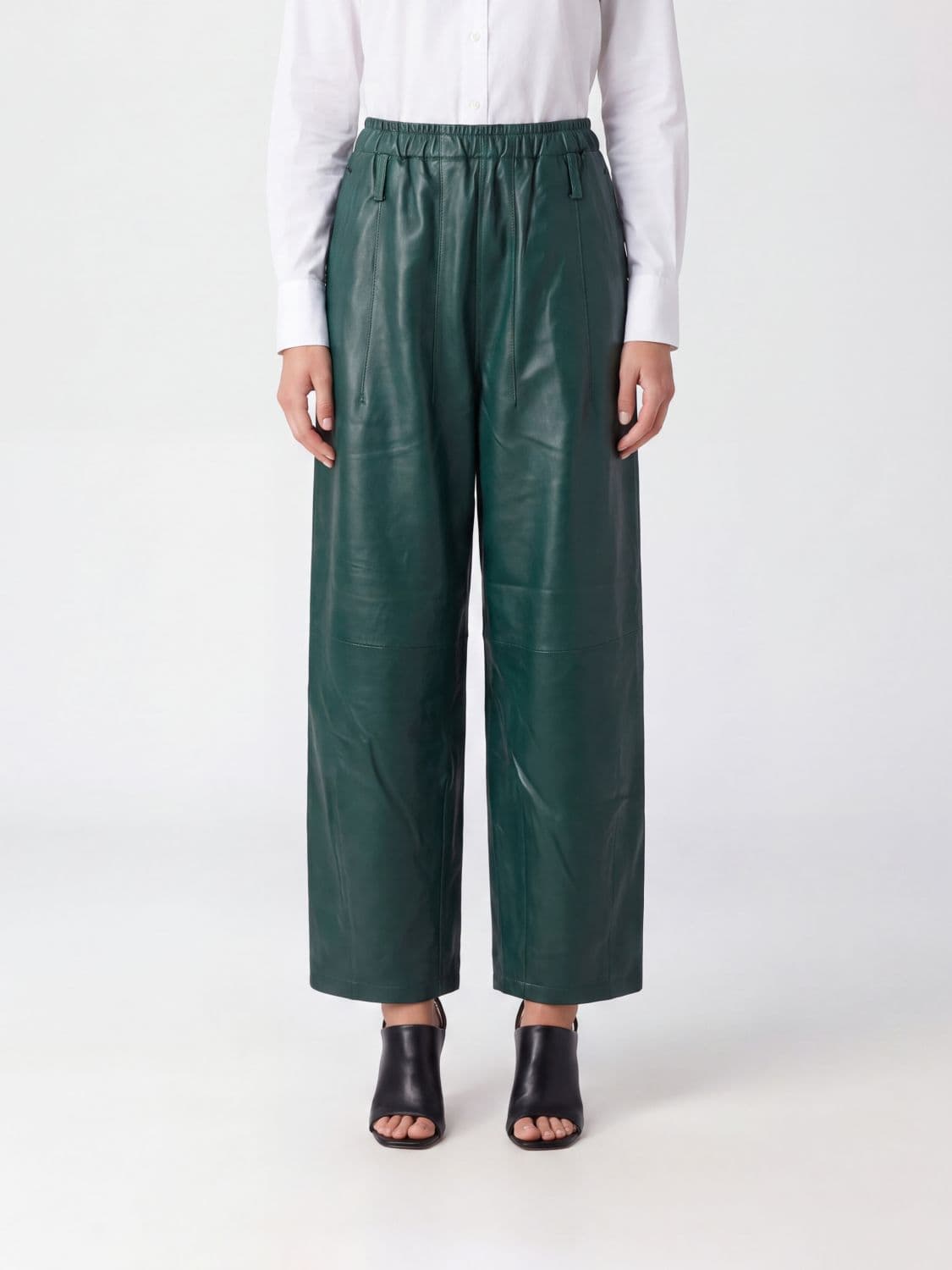The Frankie Shop Oakdale Wide Leg Trousers in Lambskin with an Elastic Waist