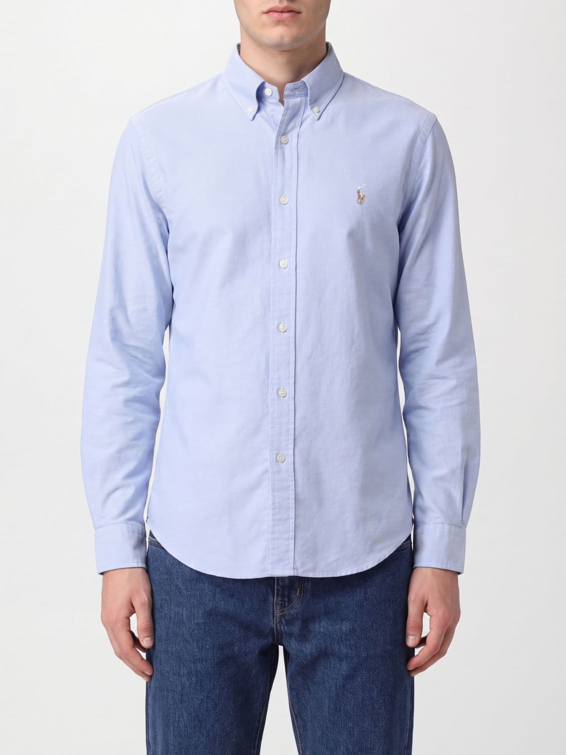 Polo Ralph Lauren Stretch Cotton Shirt with Button-Down Collar and Logo