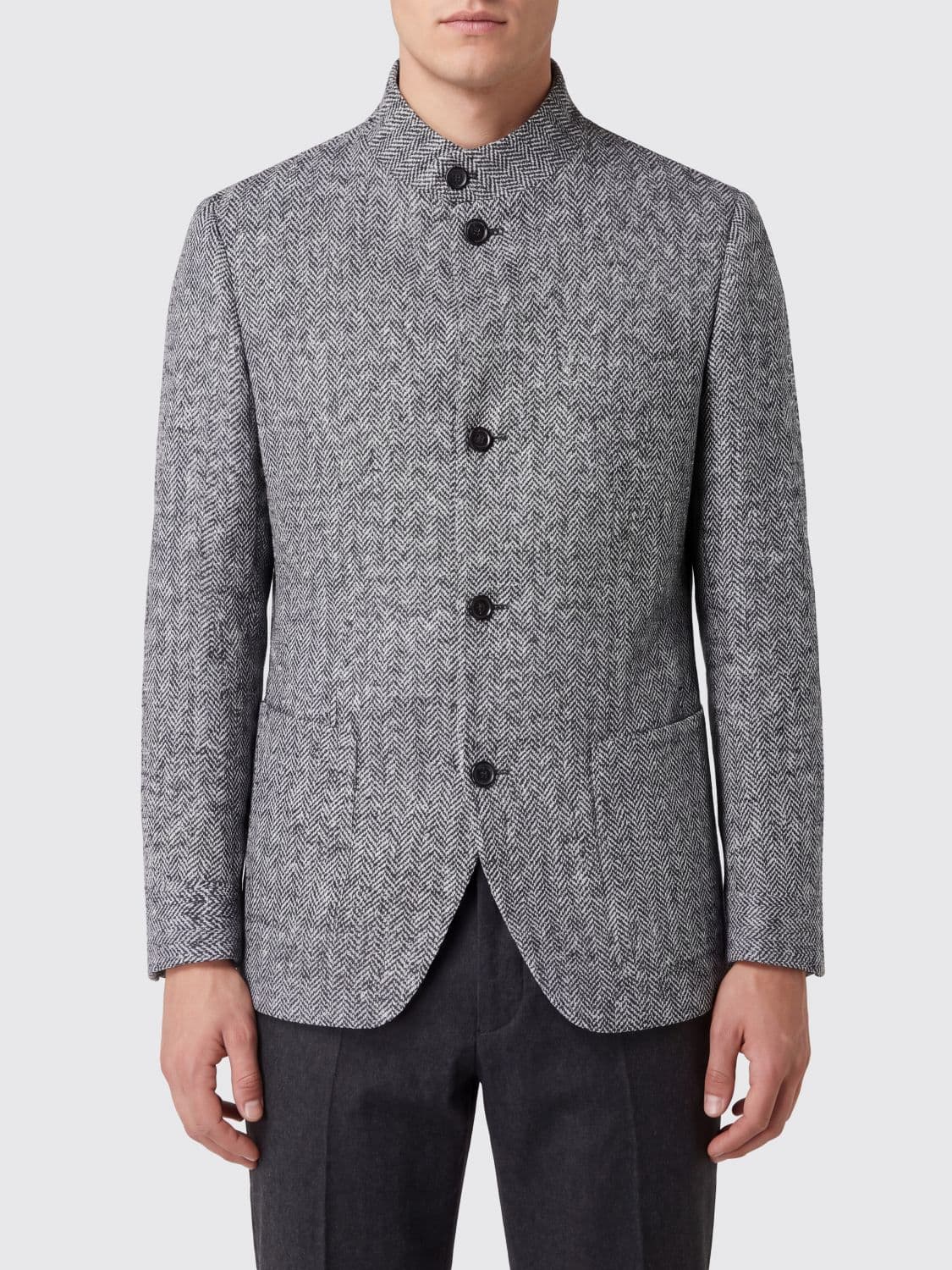 Lardini Single-Breasted Virgin Wool and Silk Jacket with High Neck