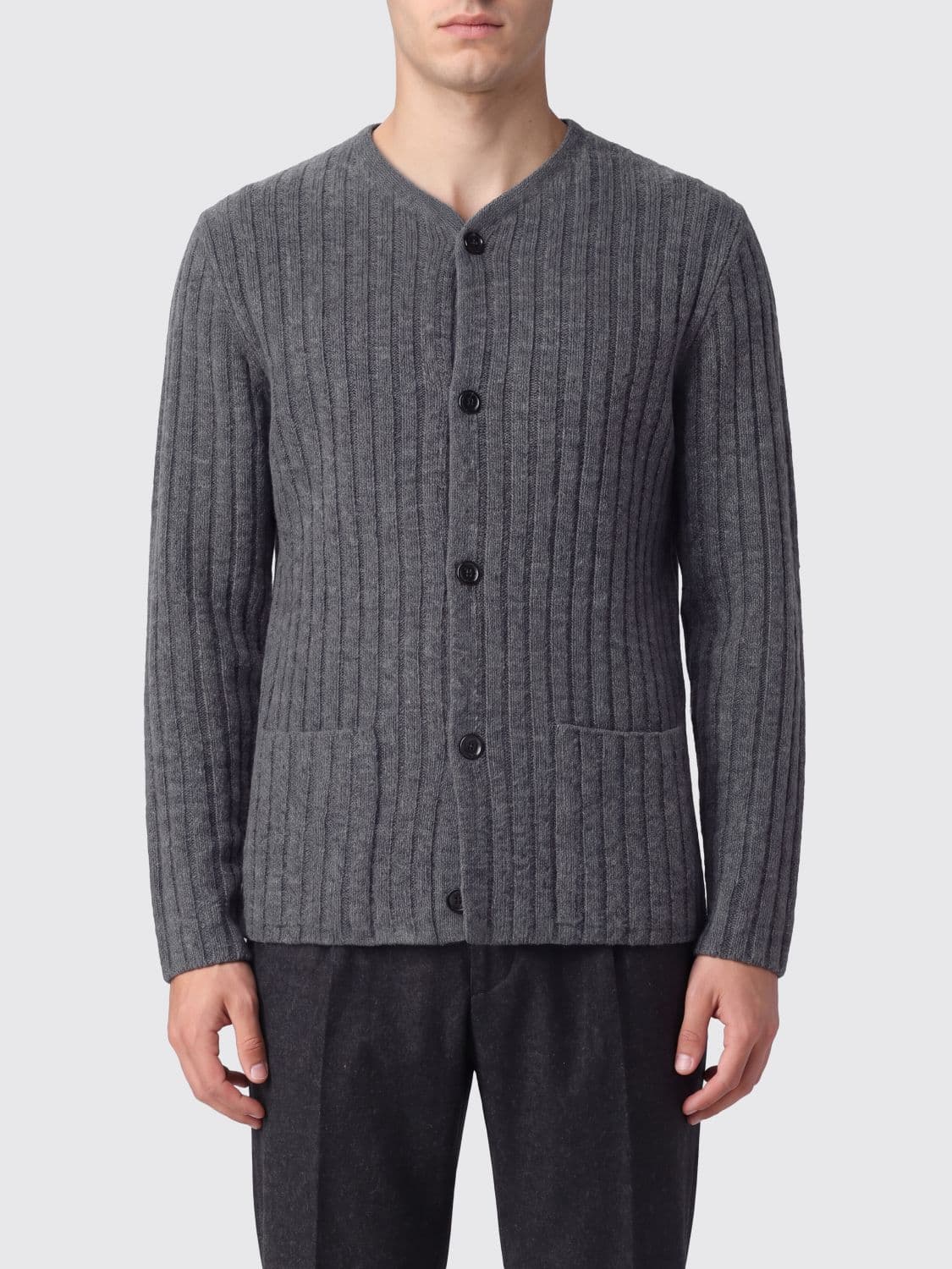 Lardini Ribbed Virgin Wool and Cashmere V-Neck Cardigan