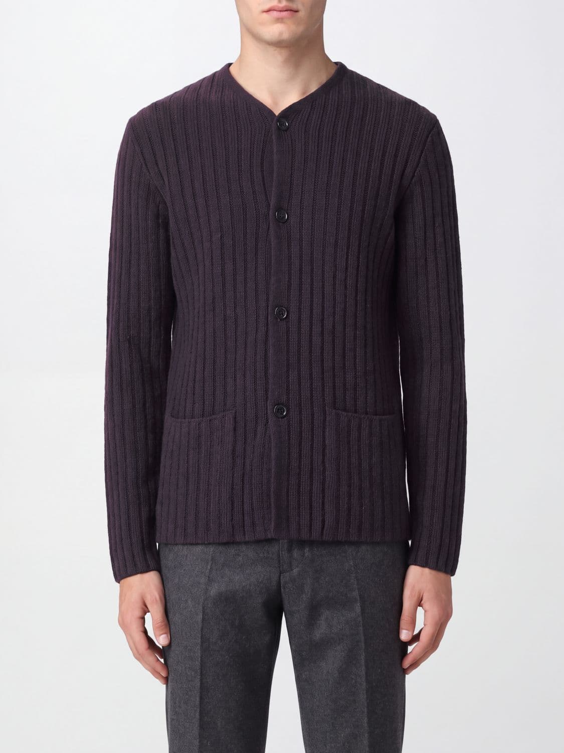 Lardini Ribbed Virgin Wool and Cashmere V-Neck Cardigan