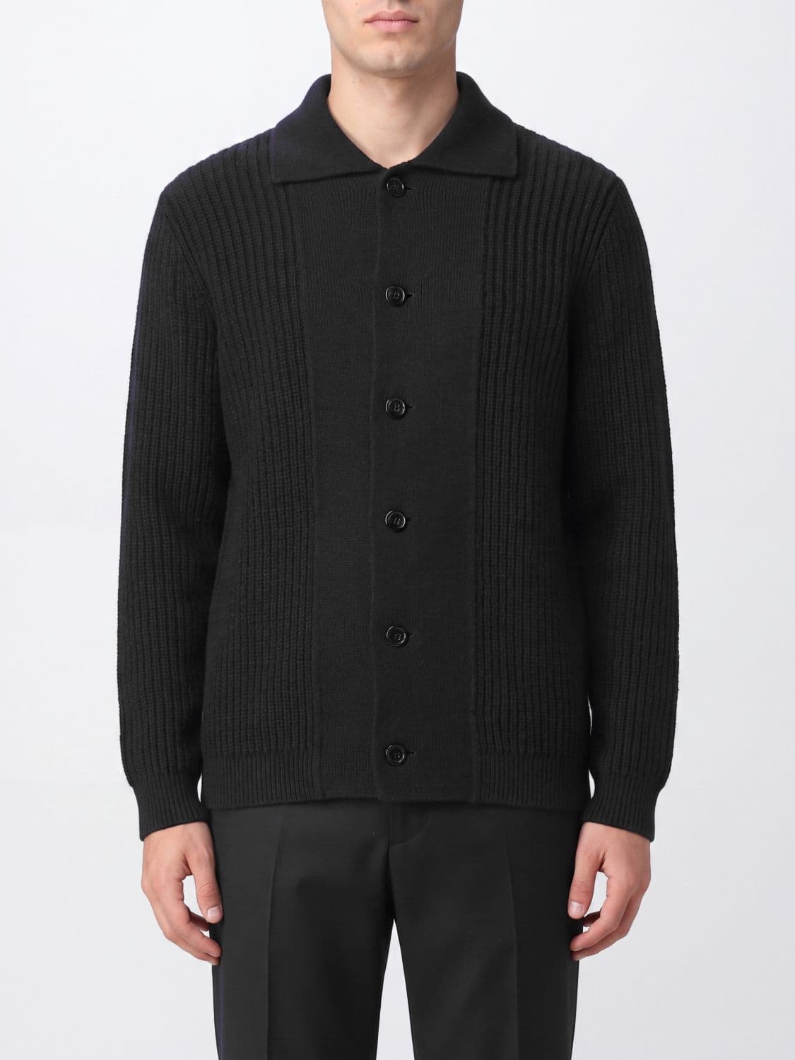 Lardini Wool and Cashmere Cardigan with Classic Collar and Ribbed Knit