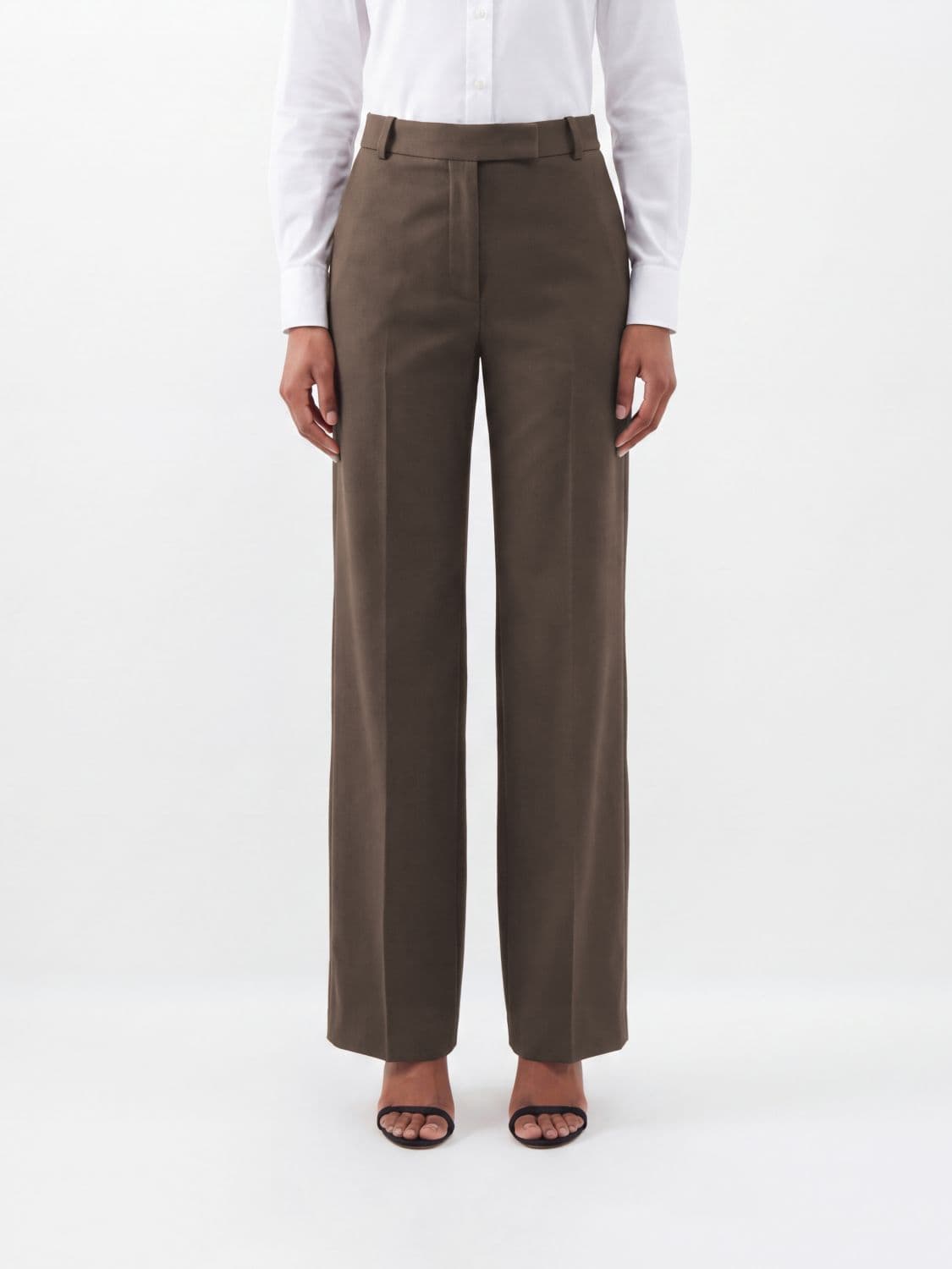Joseph High-Waisted Wide Leg Tailored Trousers in Viscose and Cotton Blend