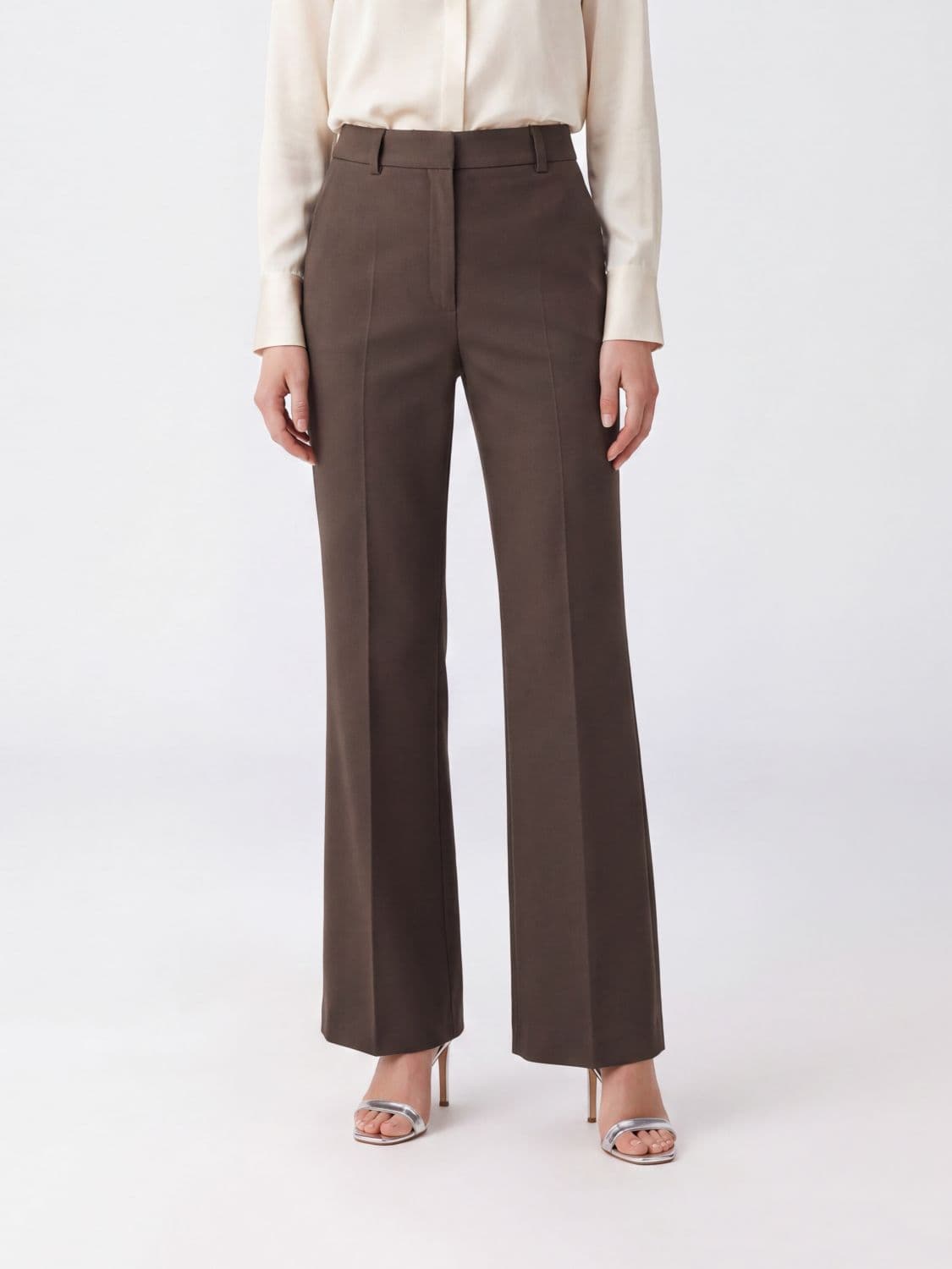Joseph High-Waisted Flared Tailored Trousers in Viscose and Cotton Blend