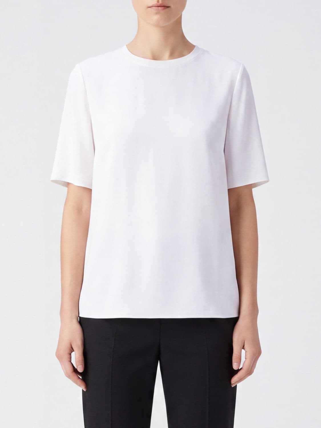 Joseph Crewneck Short-Sleeved Silk Blouse with a Minimalist Design