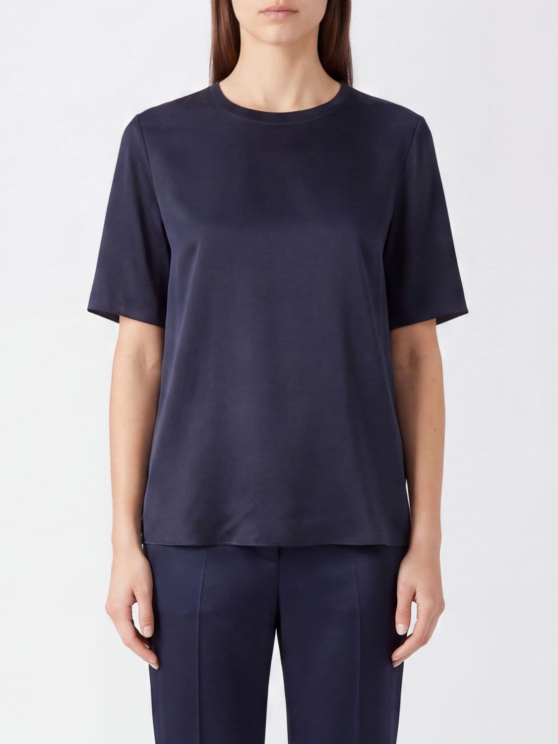 Joseph Crewneck Short-Sleeved Silk Blouse with a Minimalist Design
